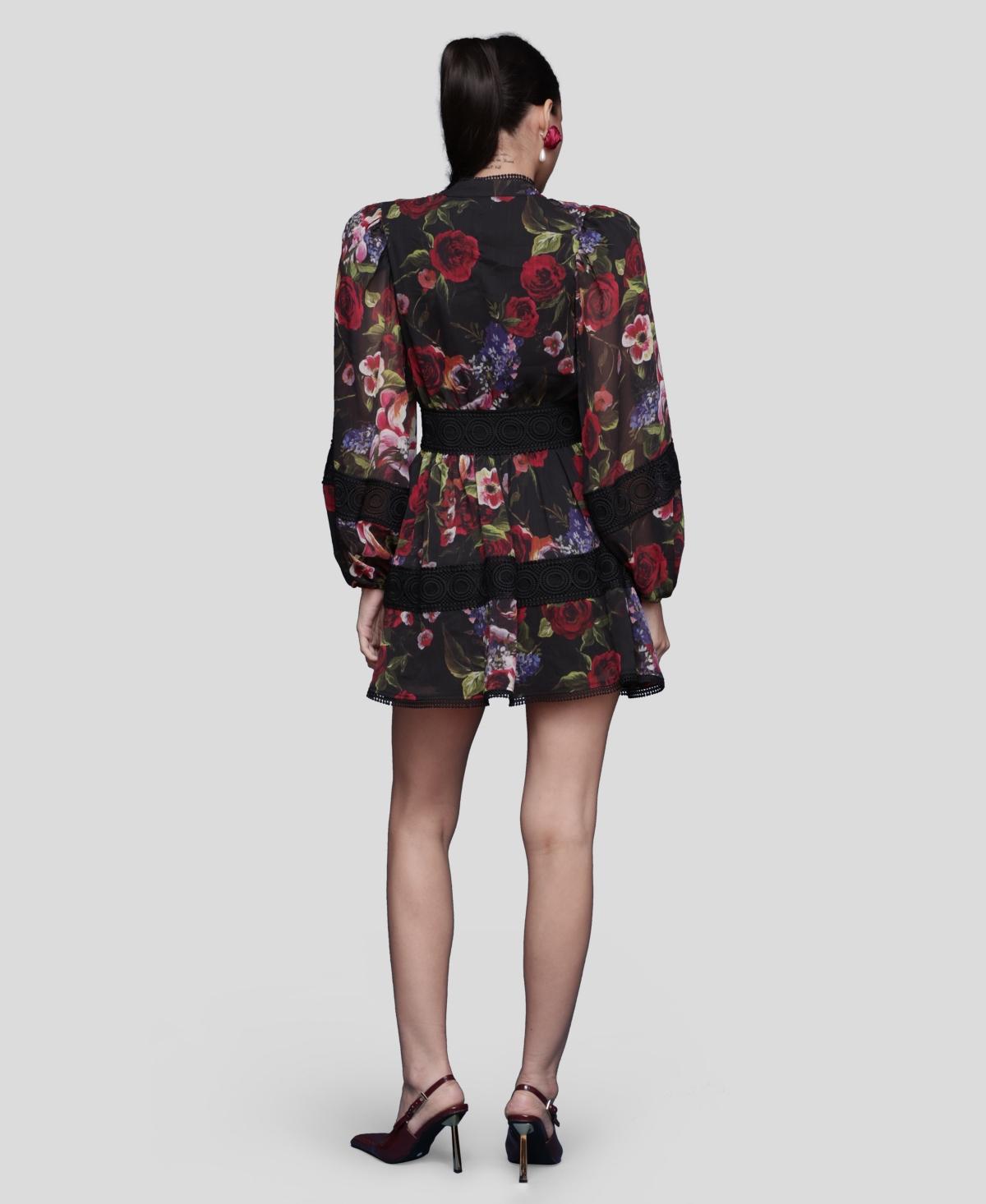 Avec Les Filles Floral-print Lace-trim Chiffon Dress in Black | Lyst Avec Les Filles Floral-print Lace-trim Chiffon Dress in Black | Lyst