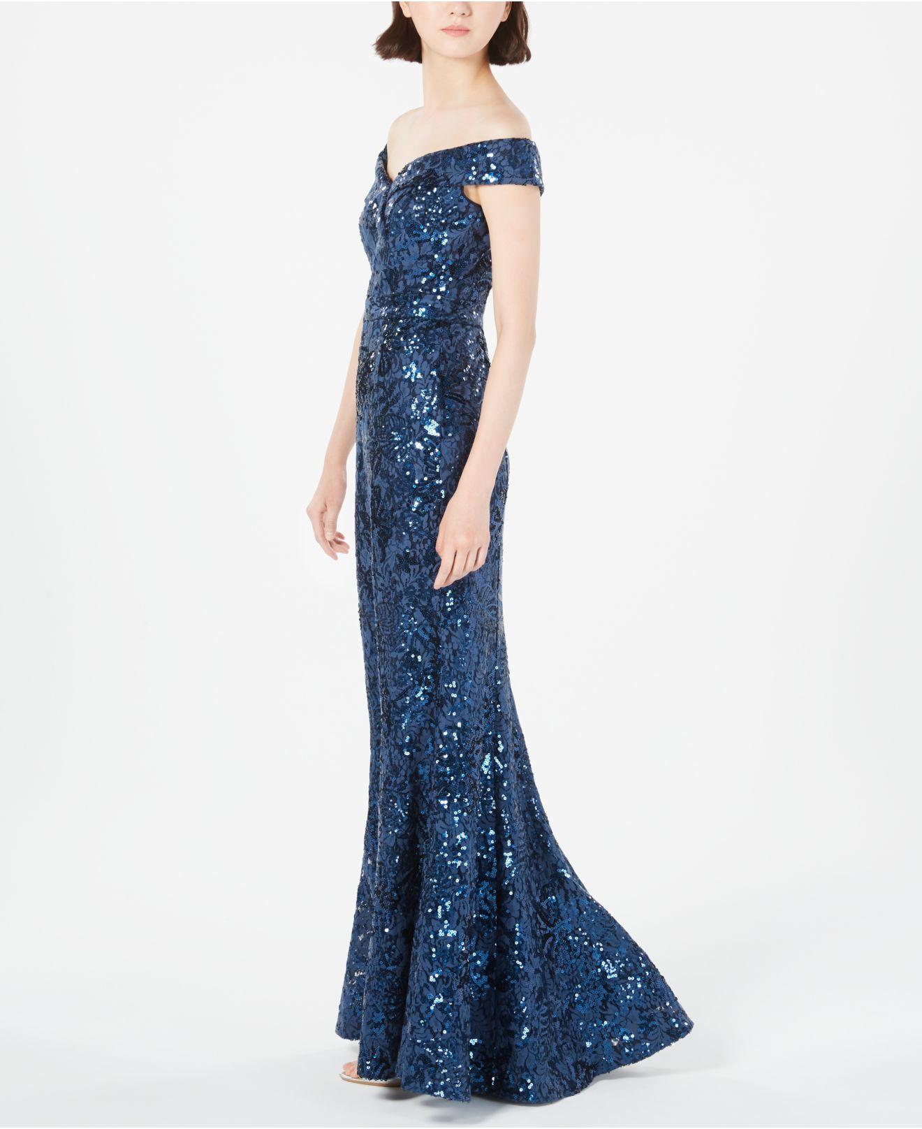 calvin klein off the shoulder gown