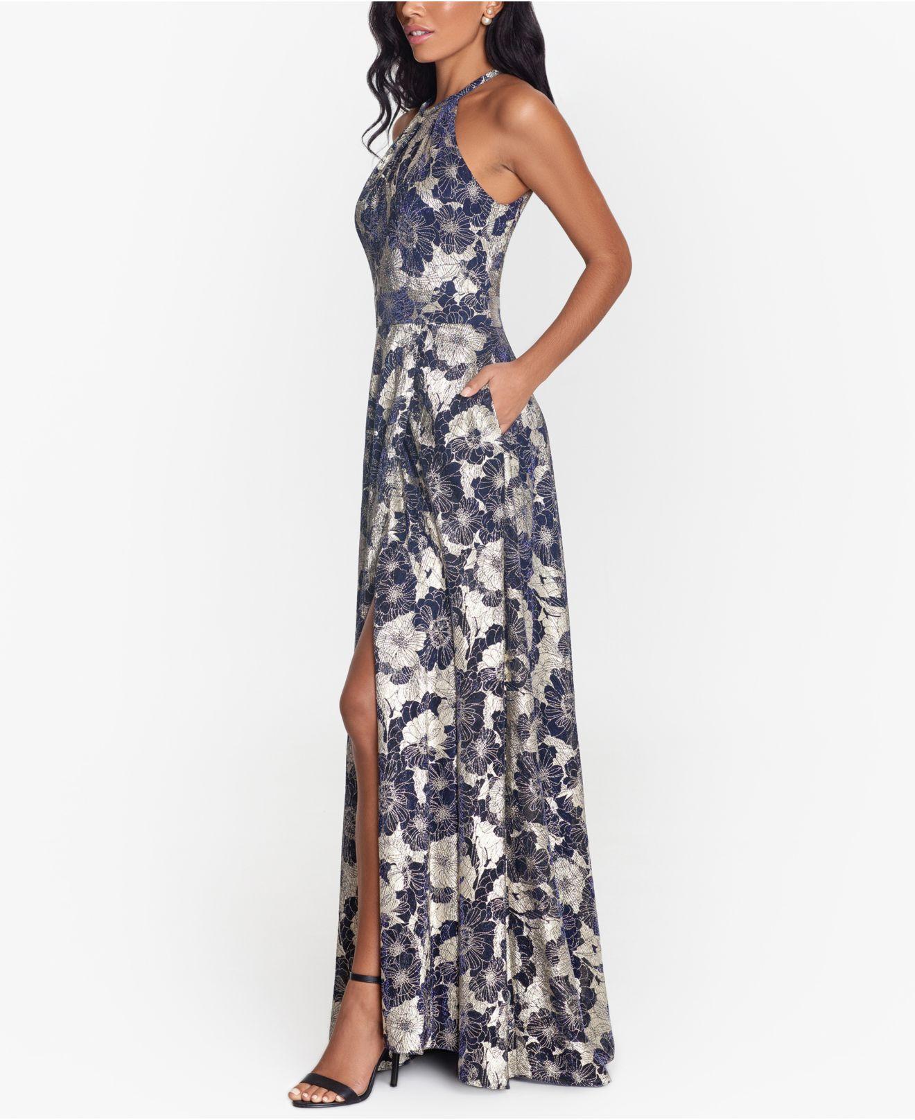 Betsy Adam Petite Floral Halter neck Gown in Blue Lyst