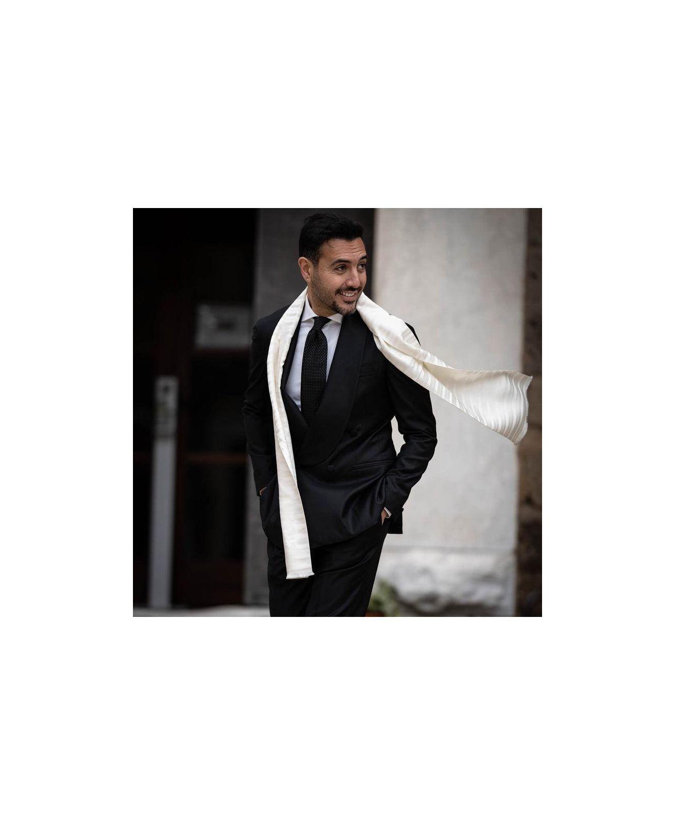 Men's White Italian Silk Opera Tuxedo Scarf - Elizabetta