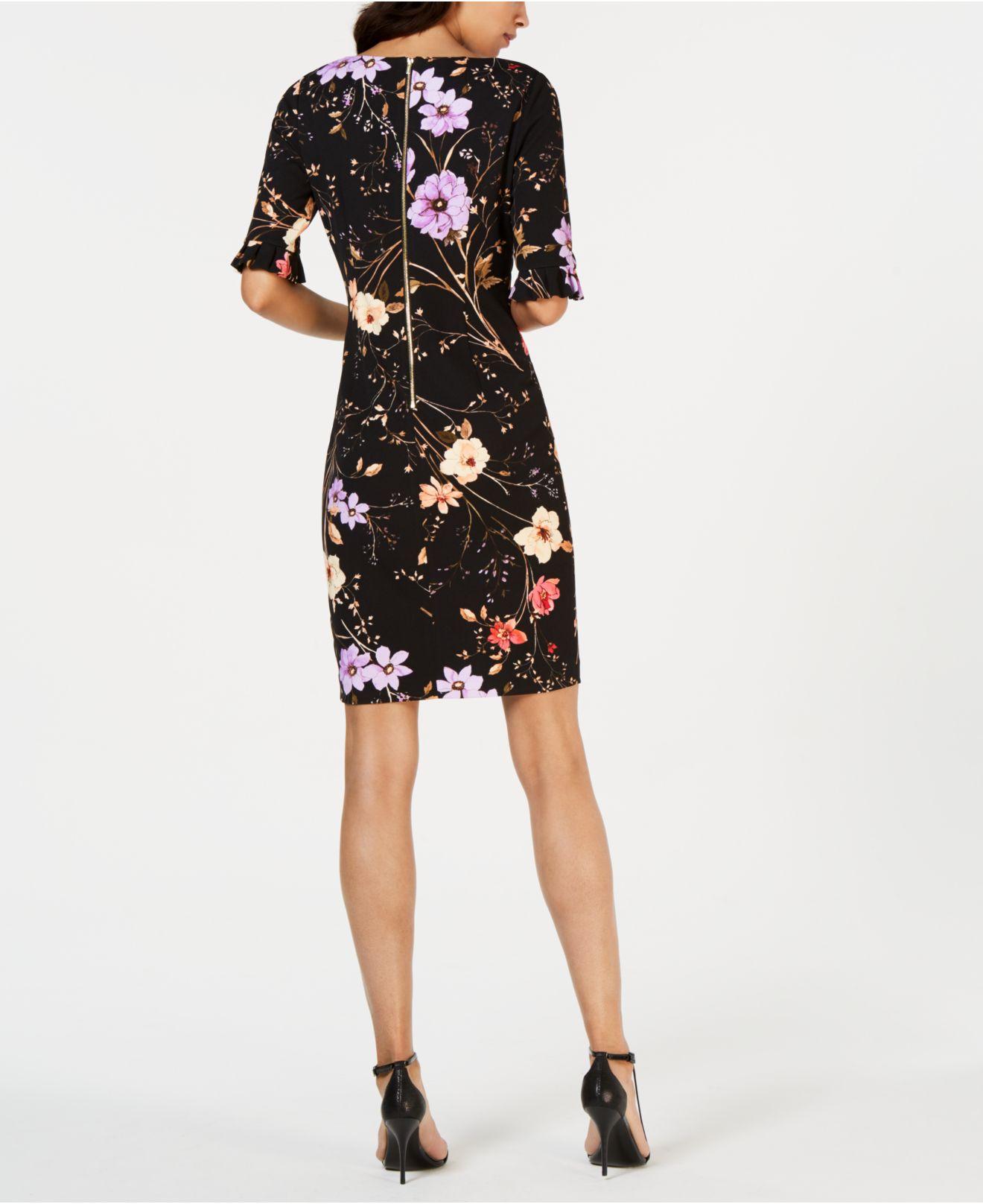calvin klein black floral sheath dress