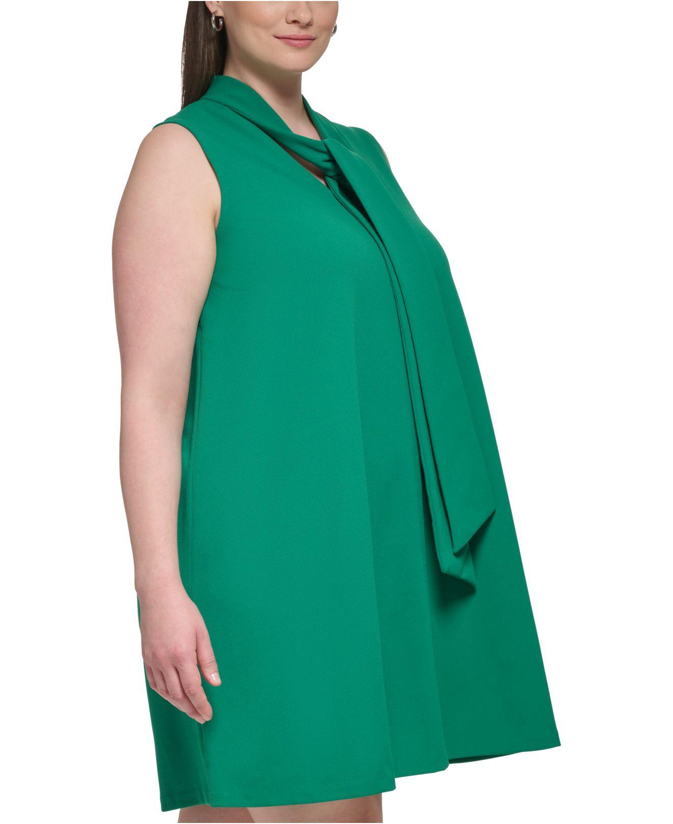 Calvin Klein Plus Size Tie-neck Sleeveless Swing Dress in Green | Lyst