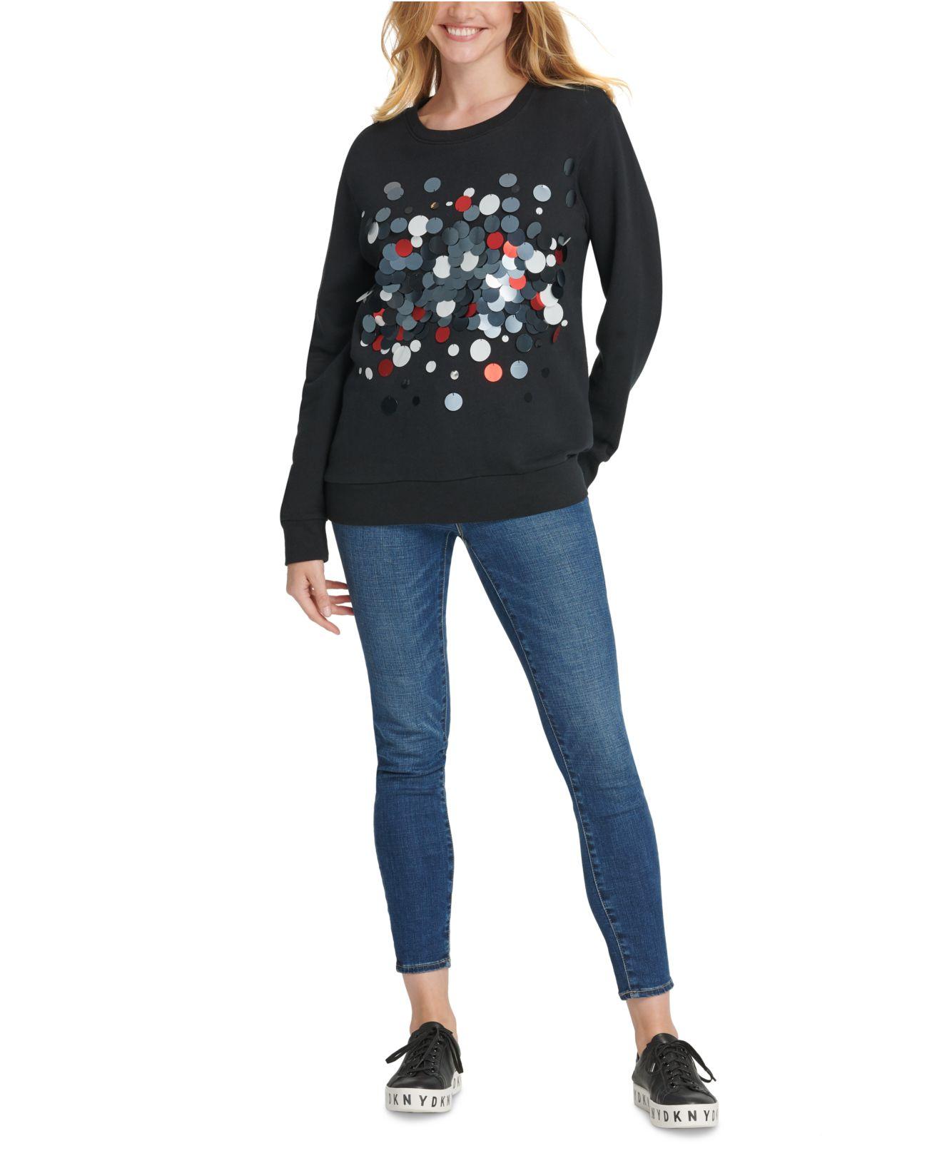 DKNY Cotton Paillette Everywhere Sweatshirt in Black - Lyst