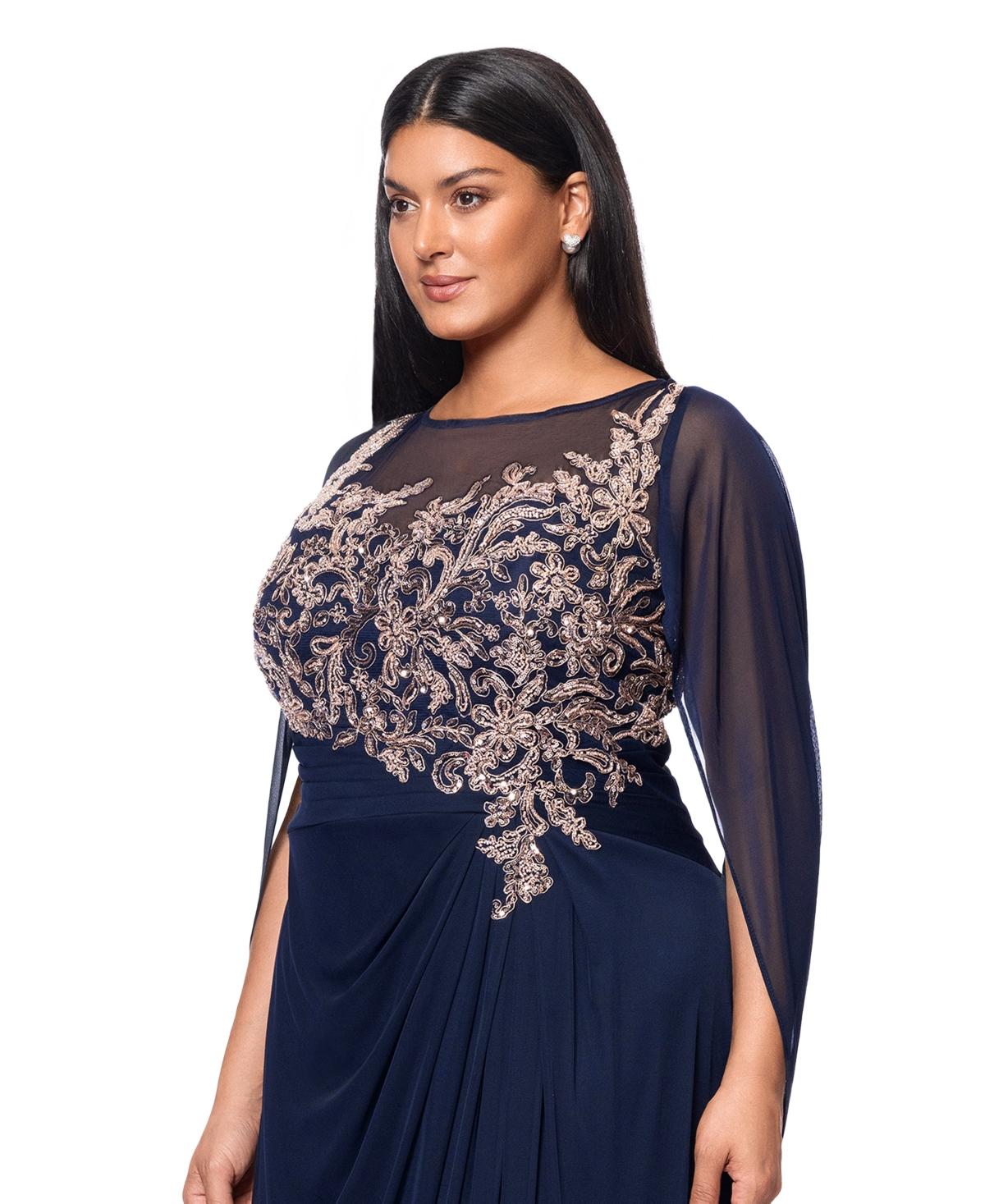 betsy and adam plus size ruched cape dress Betsy & Adam Plus Size Ruched Cape Dress - Blush