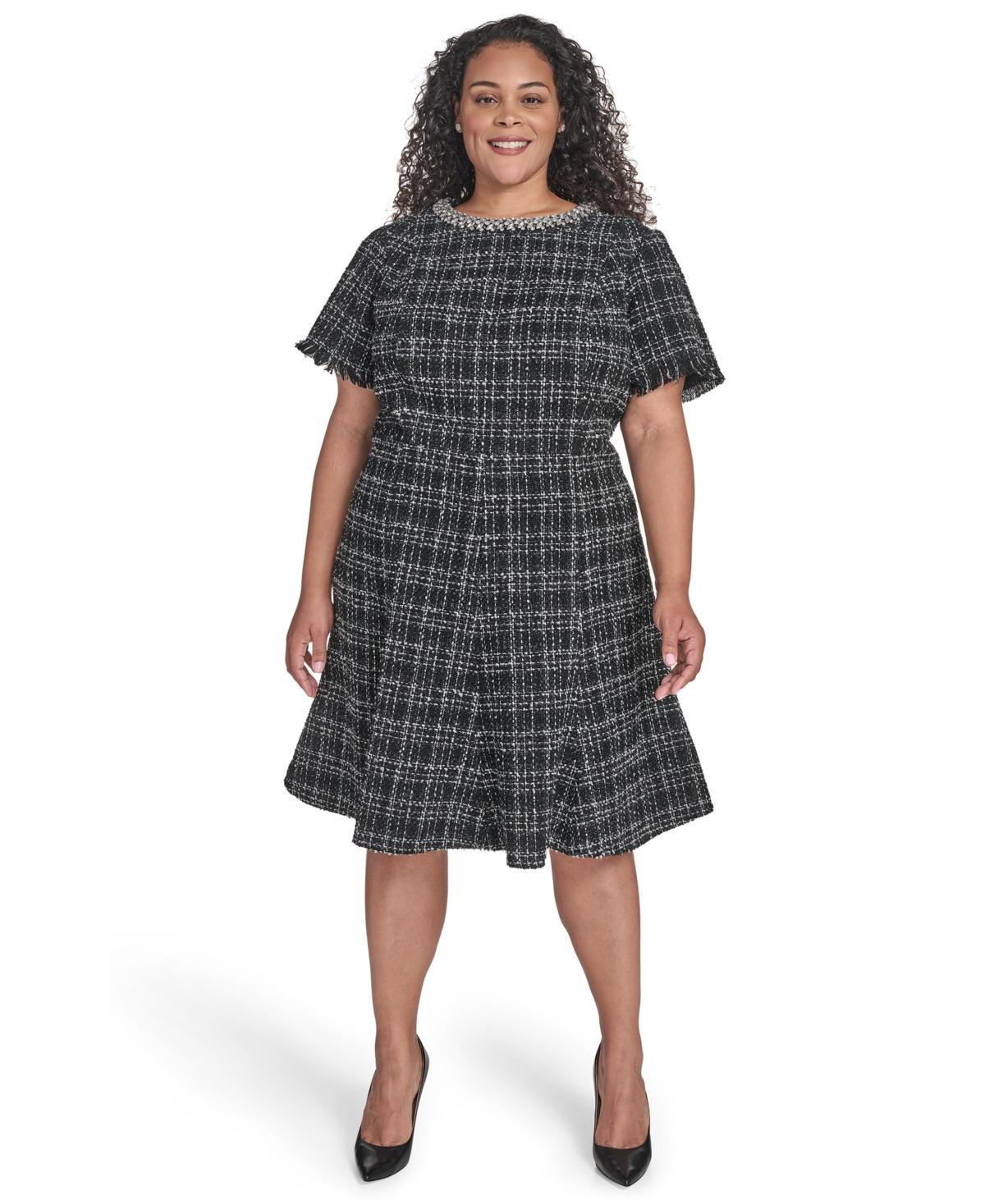 Eliza J Plus Size Tweed Fit & Flare Dress in Black | Lyst Eliza J Plus Size Tweed Fit & Flare Dress in Black | Lyst
