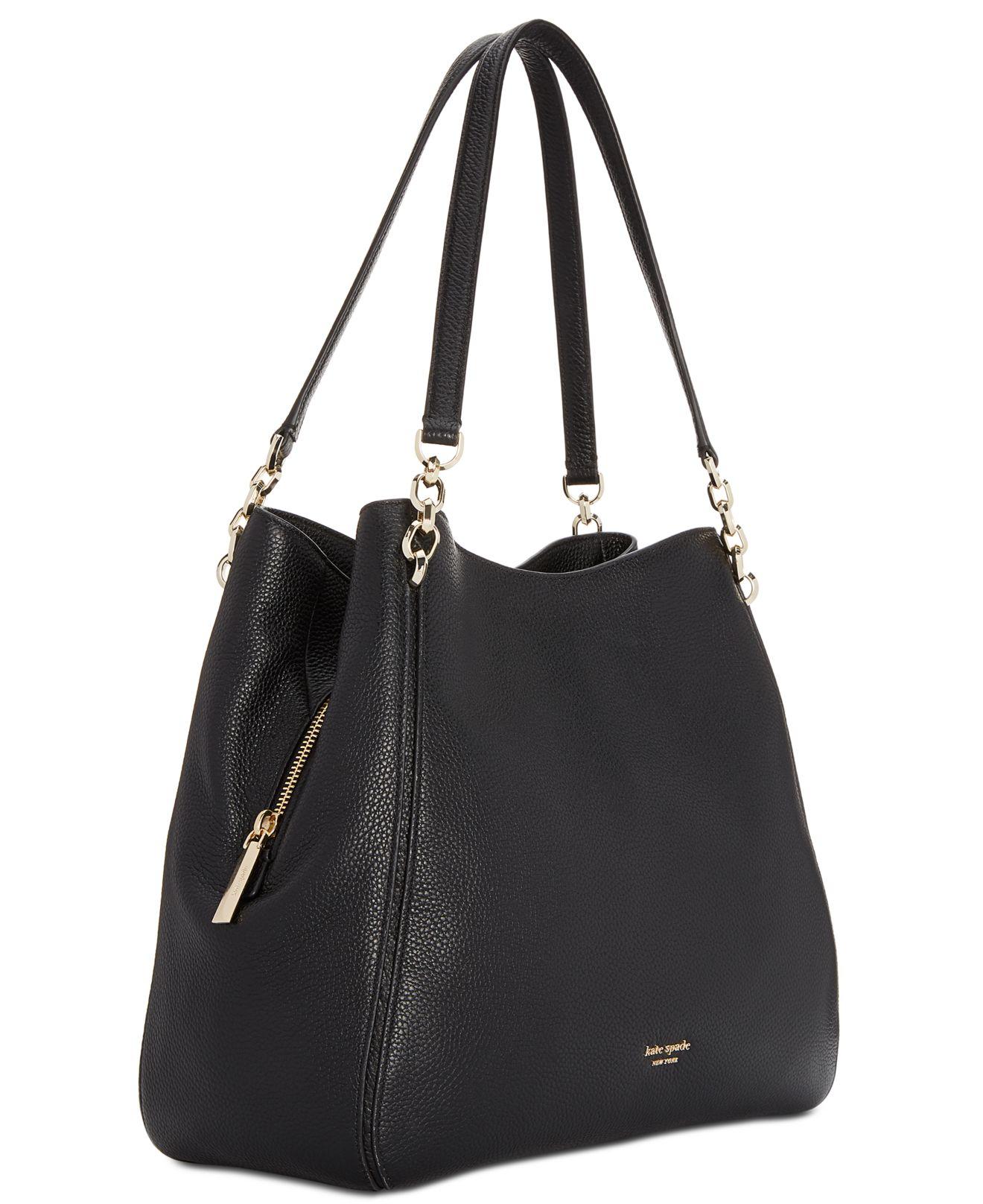 Kate Spade Hailey Large Leather Shoulder Bag in Black/Gold (Black) - Lyst
