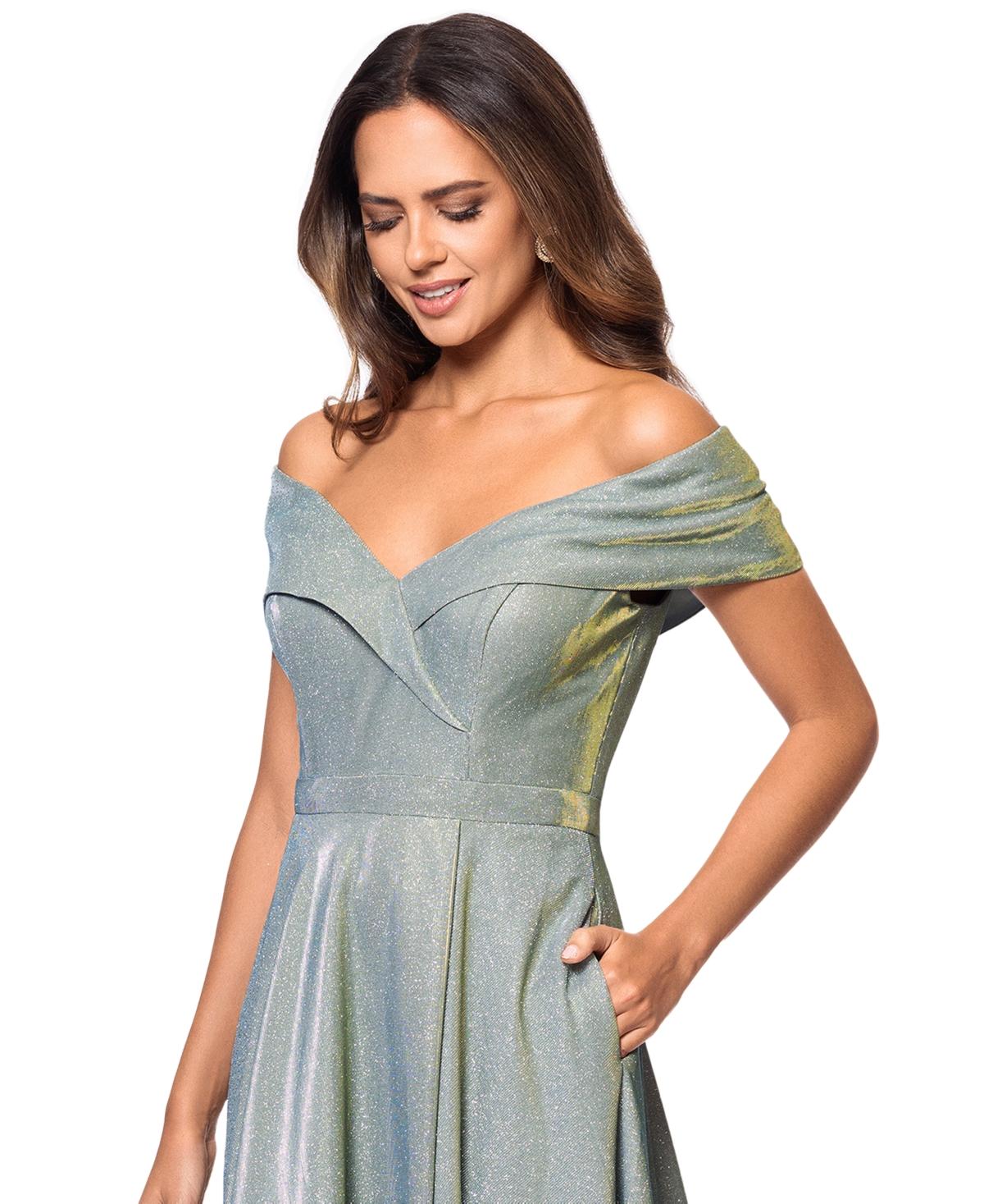 Xscape Off-the-shoulder Sequin-knit Fit & Flare Gown in Blue | Lyst