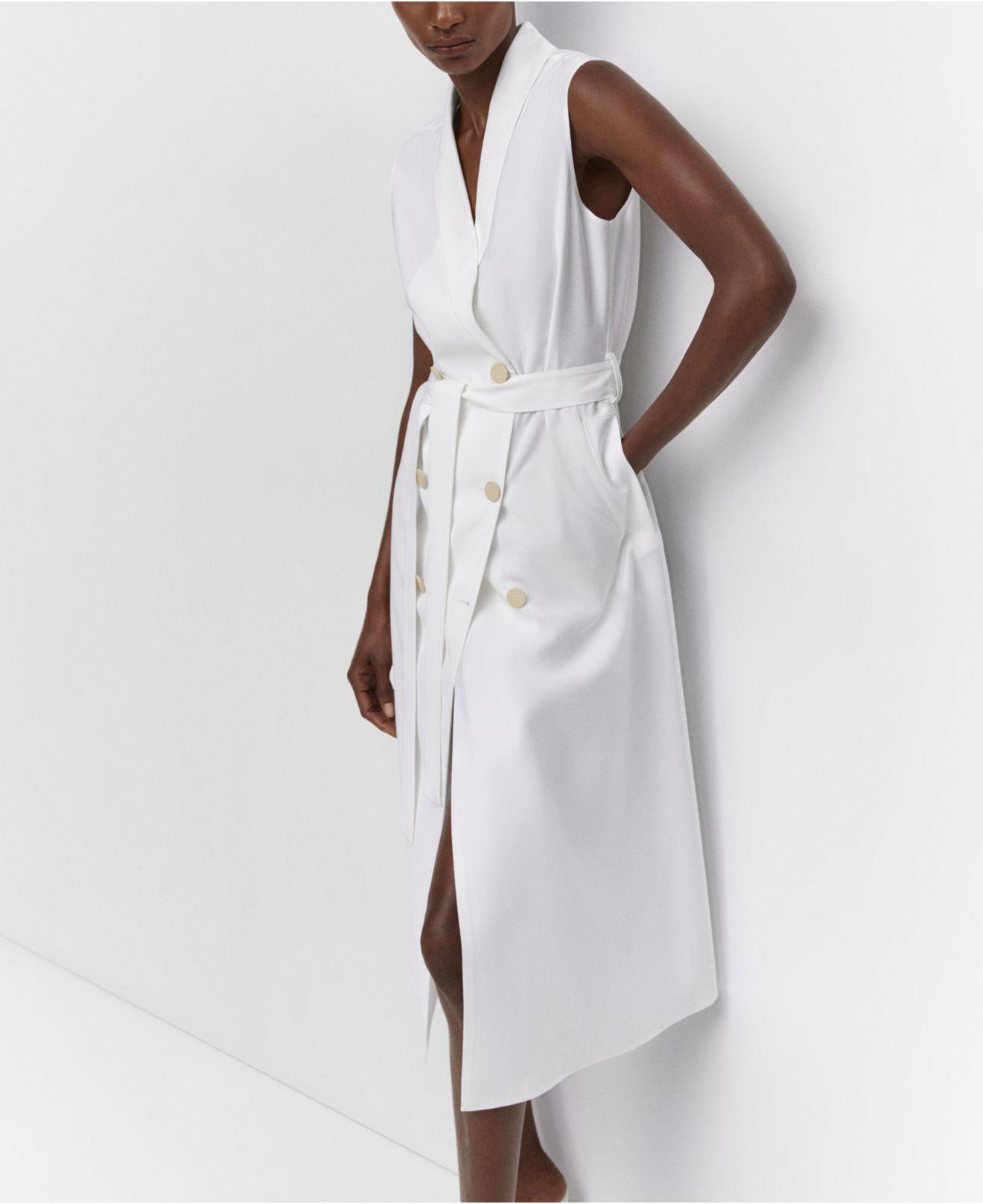 Mango Buttoned Wrap Dress in White | Lyst
