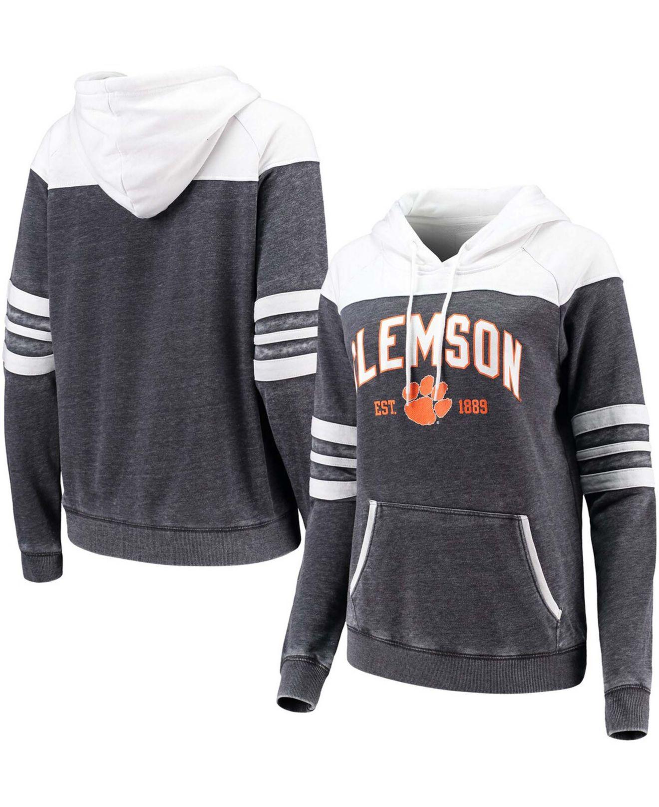 Camp David Charcoal And White Clemson Tigers Blitz Sleeve Striped Blocked  Raglan Hoodie in Black | Lyst