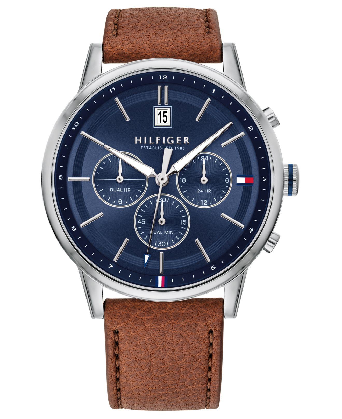 Tommy Hilfiger Brown Leather Strap Watch 43mm, Created For Macy's for