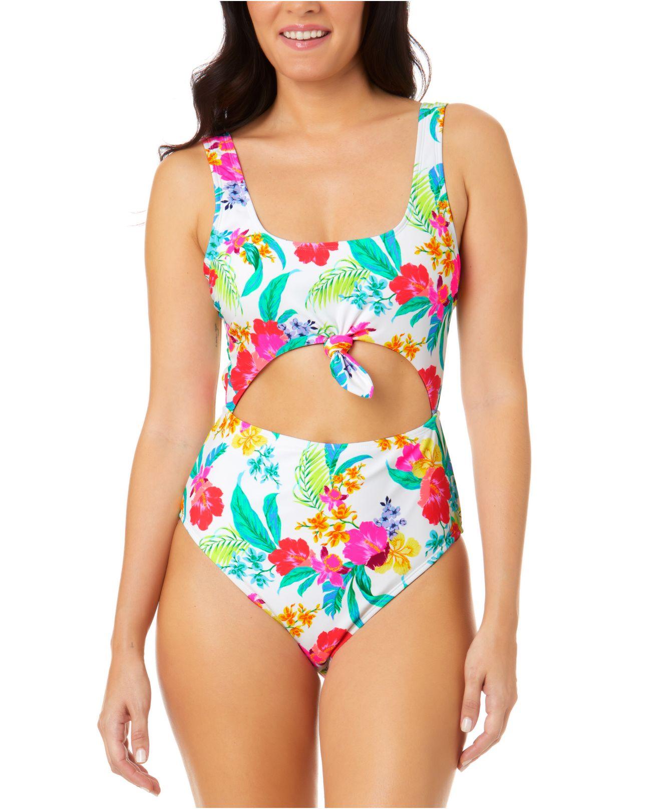 Salt + Cove Juniors' Retro Hibiscus Knotfront Onepiece Swimsuit