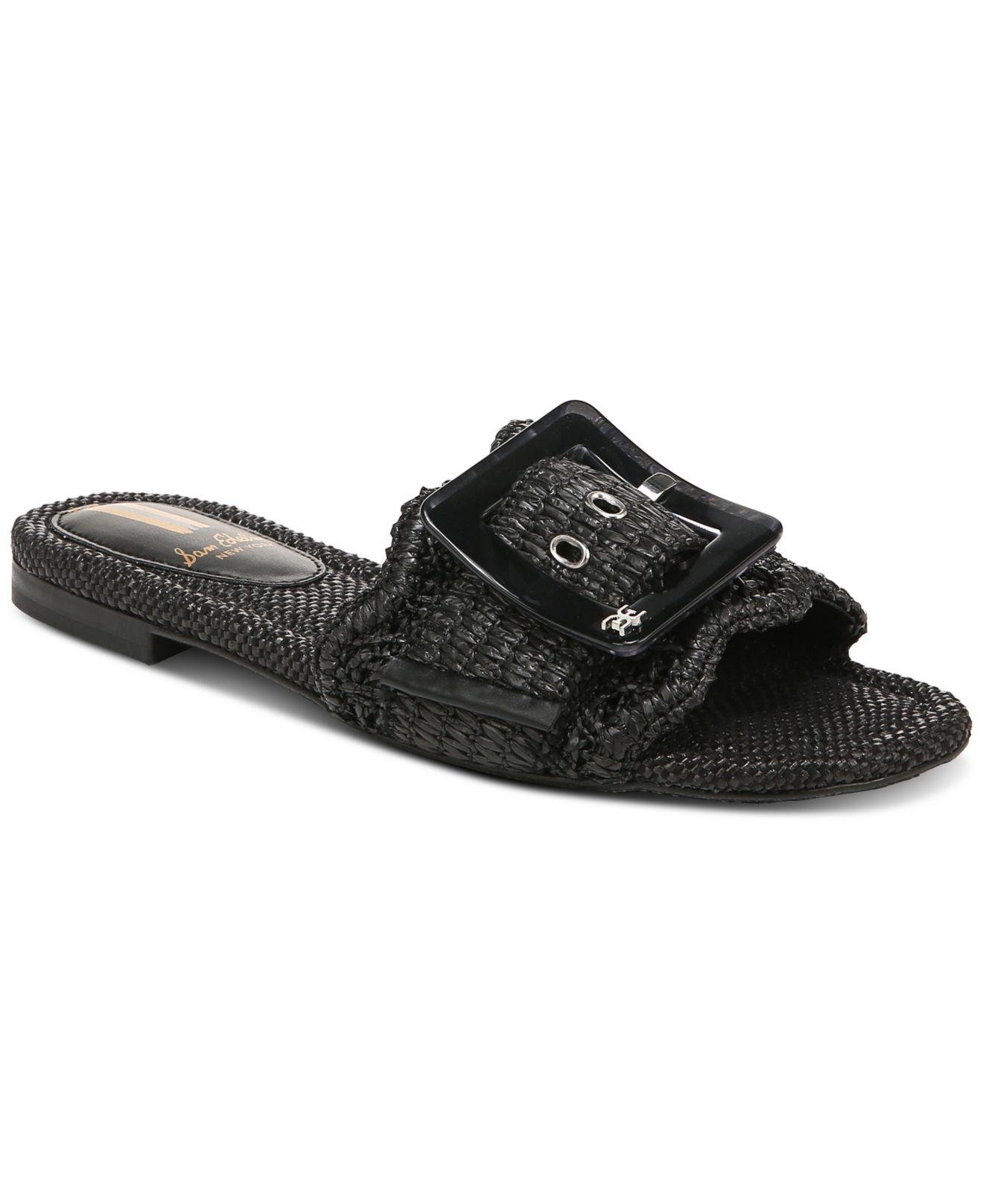 Sam Edelman Bambi Raffia Buckle Slide Sandals in Black Lyst