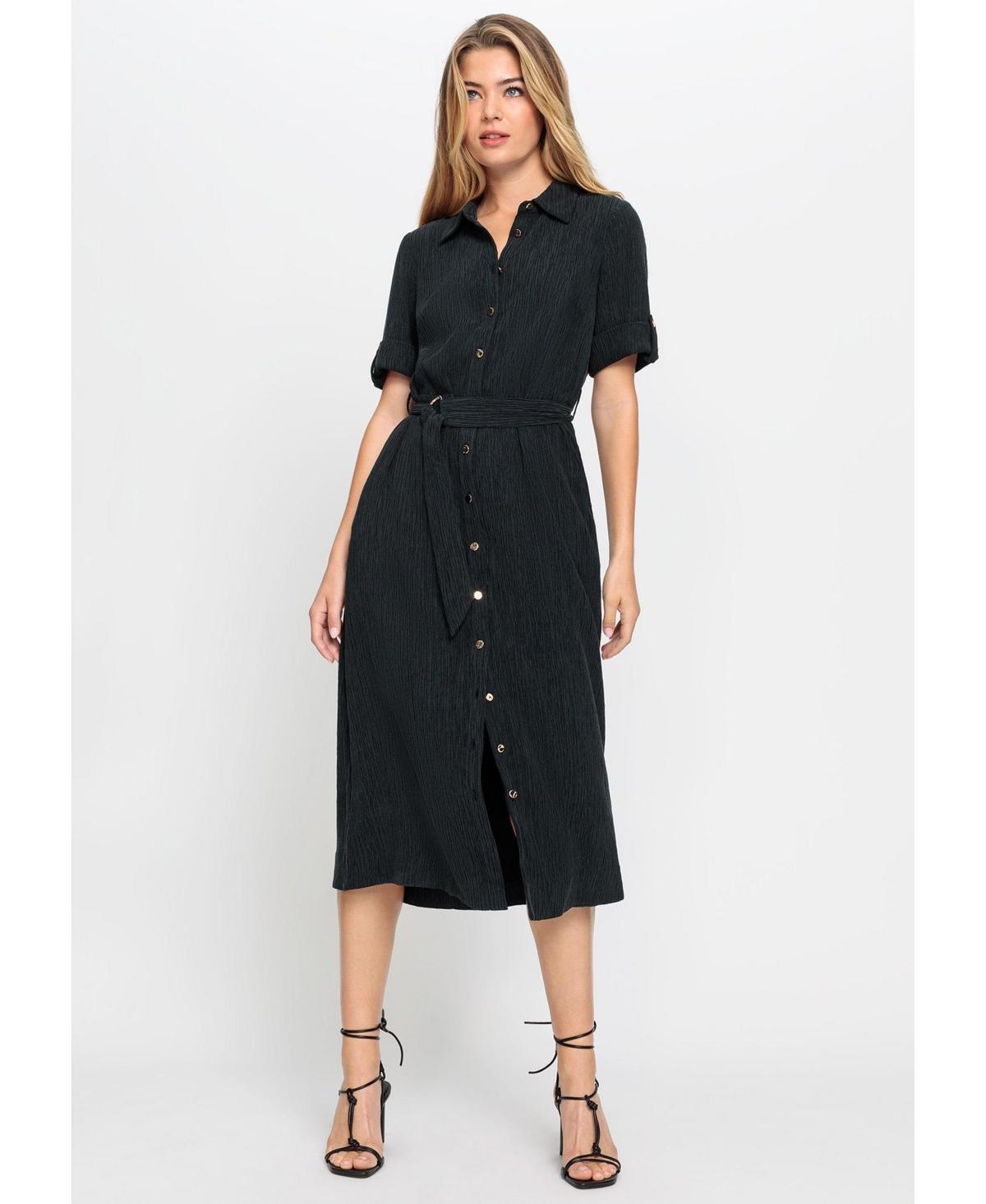 a line wedding dresses sweetheart neckline Black Short Sleeve Linen-Blend Dillon Shirt Dress