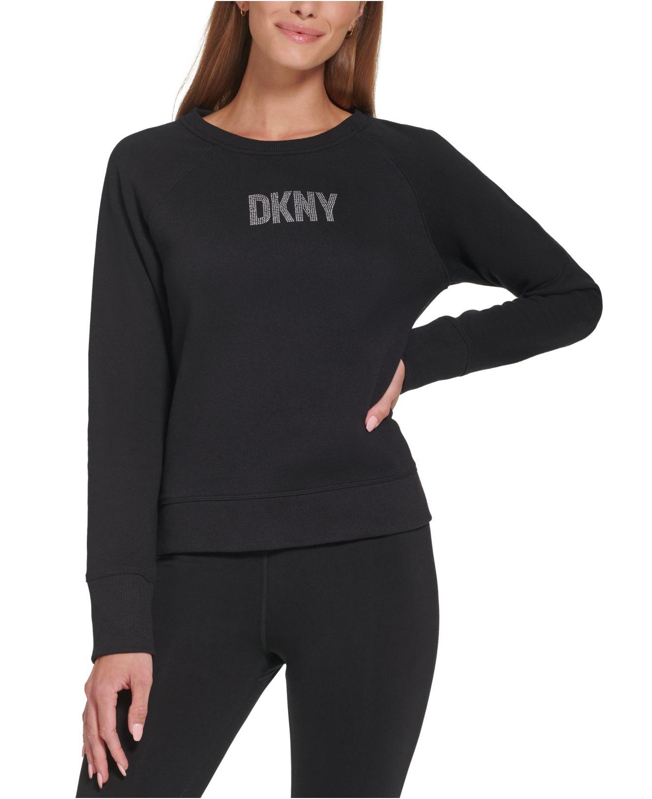 DKNY Rhinestone Logo-print Crewneck Sweatshirt in Black | Lyst