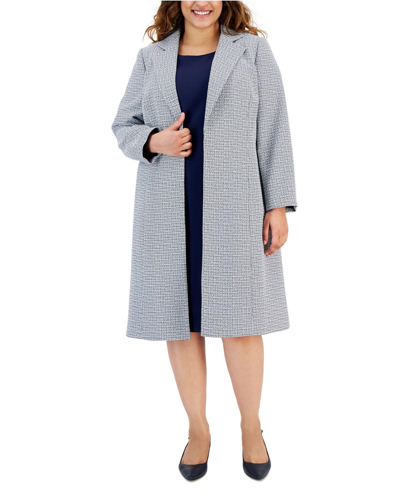 Le Suit Plus Size Tweed Notch-collar Topper & Sheath Dress in Blue | Lyst