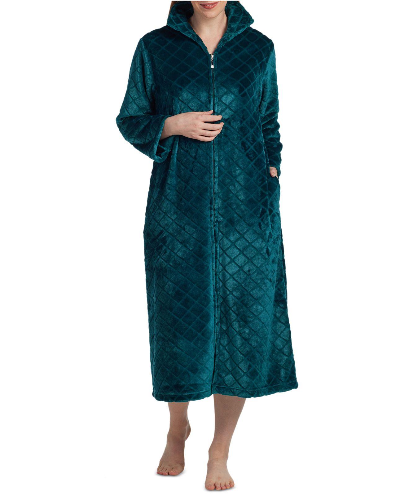 Miss Elaine Petite Longsleeve Collared Knit Robe in Blue Lyst