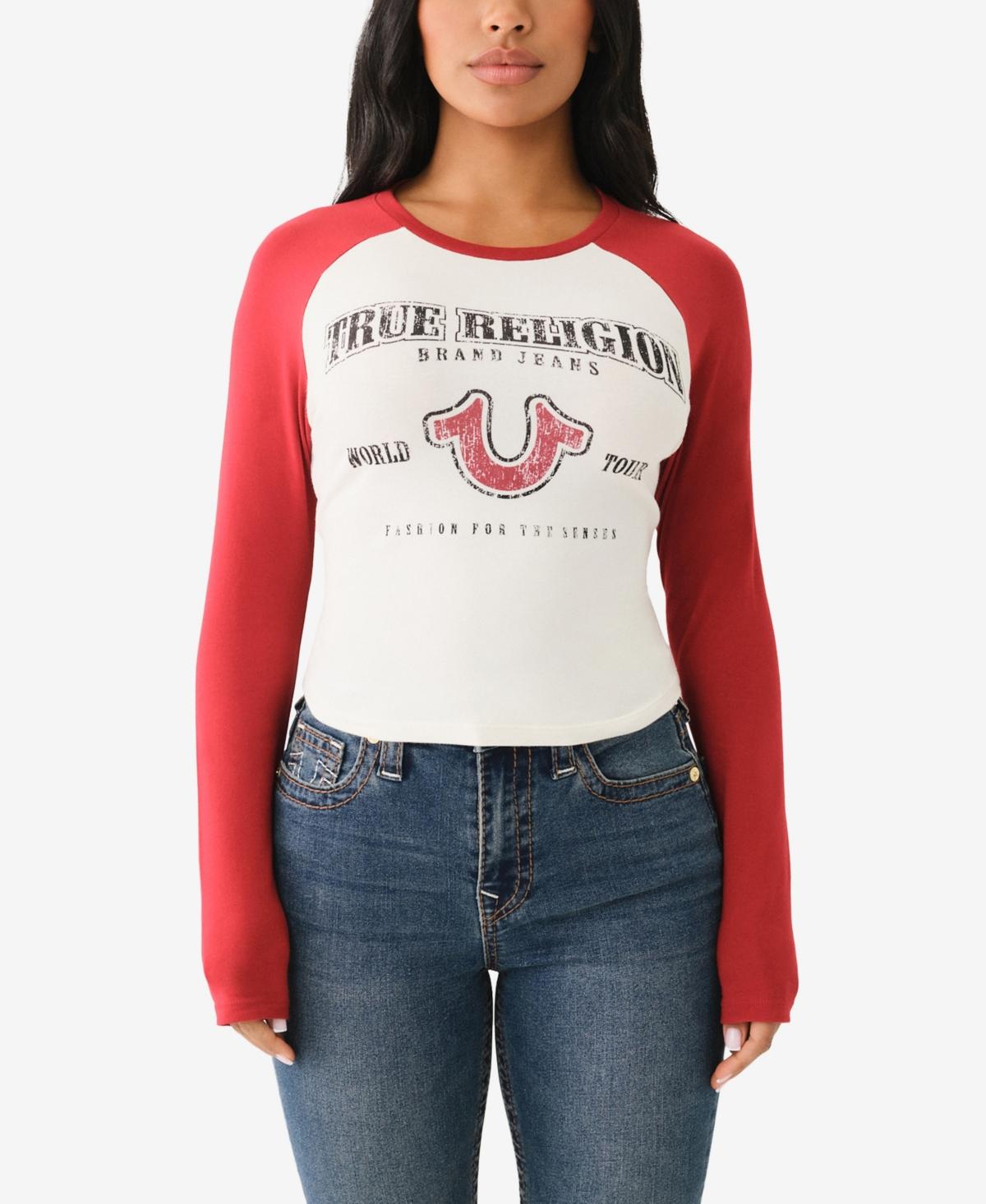 TRUE RELIGION Vintage-style Contrast Raglan Top in Red Lyst