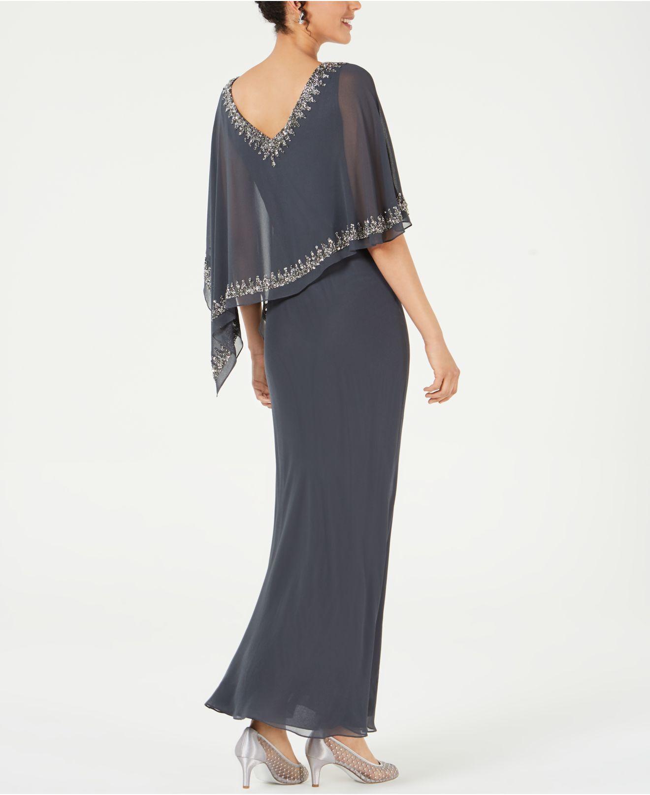 J Kara Bead-embellished Cape Gown in Gray | Lyst