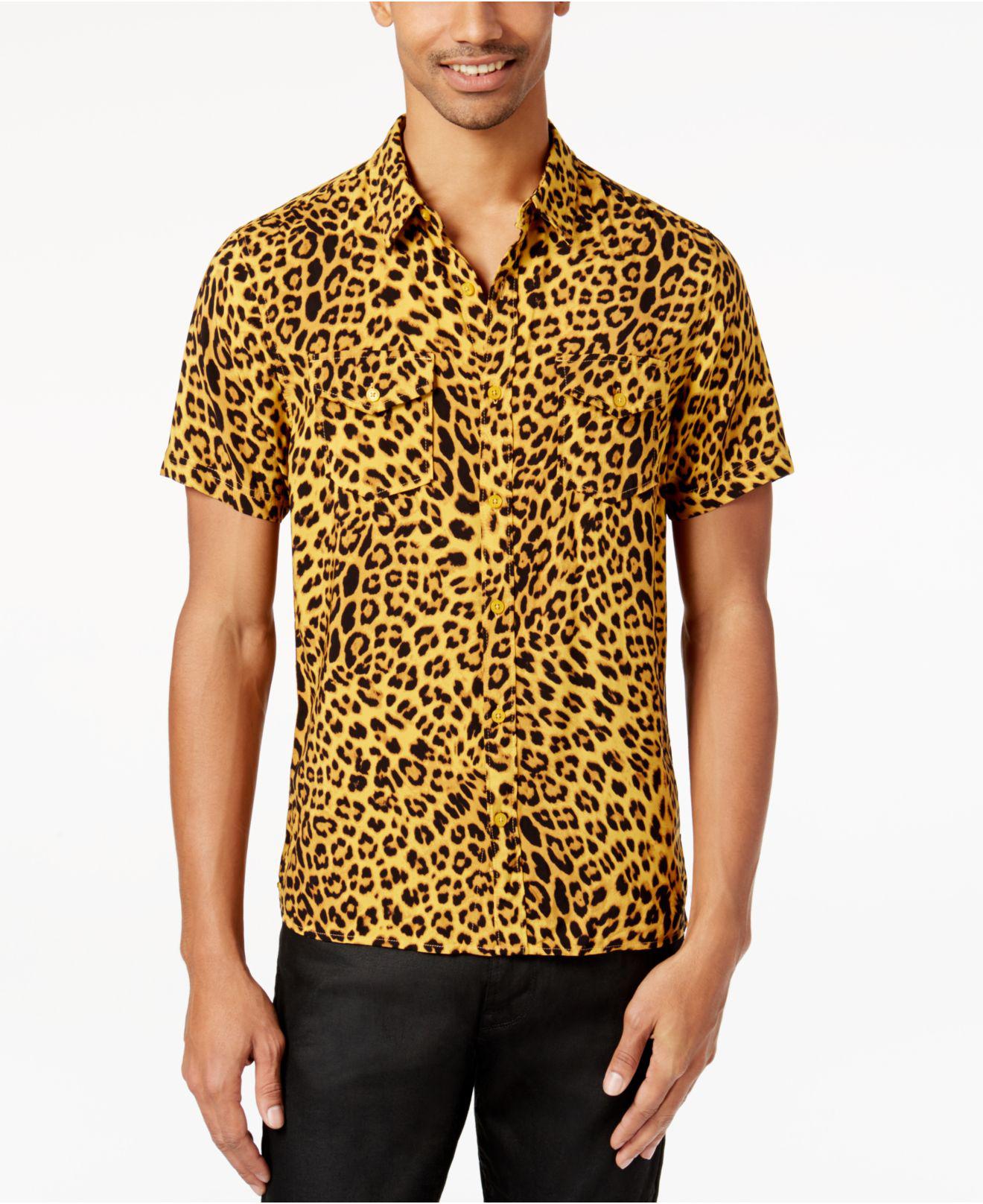 Guess Men's Leopard-print Shirt in Yellow for Men | Lyst