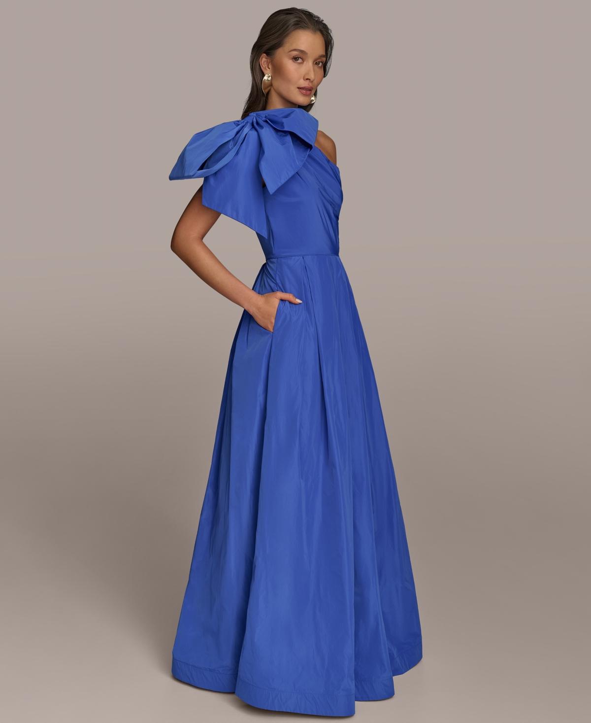 donna karan one shoulder bow dress Donna Karan Women's Floral Brocade One-Shoulder Bow Gown in FUSCHIA MULTI
