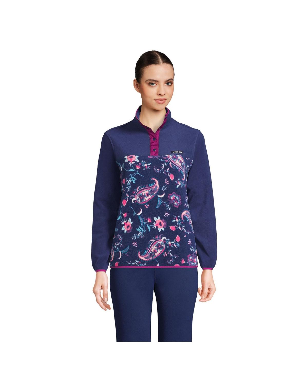 lands end women's heritage fleece snap neck pullover top