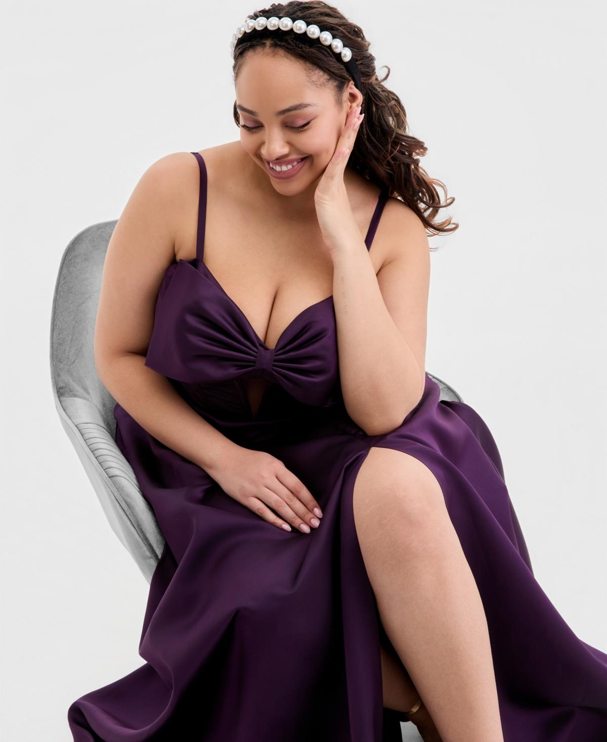 macys purple satin dress Purple Prom Dress Macys
