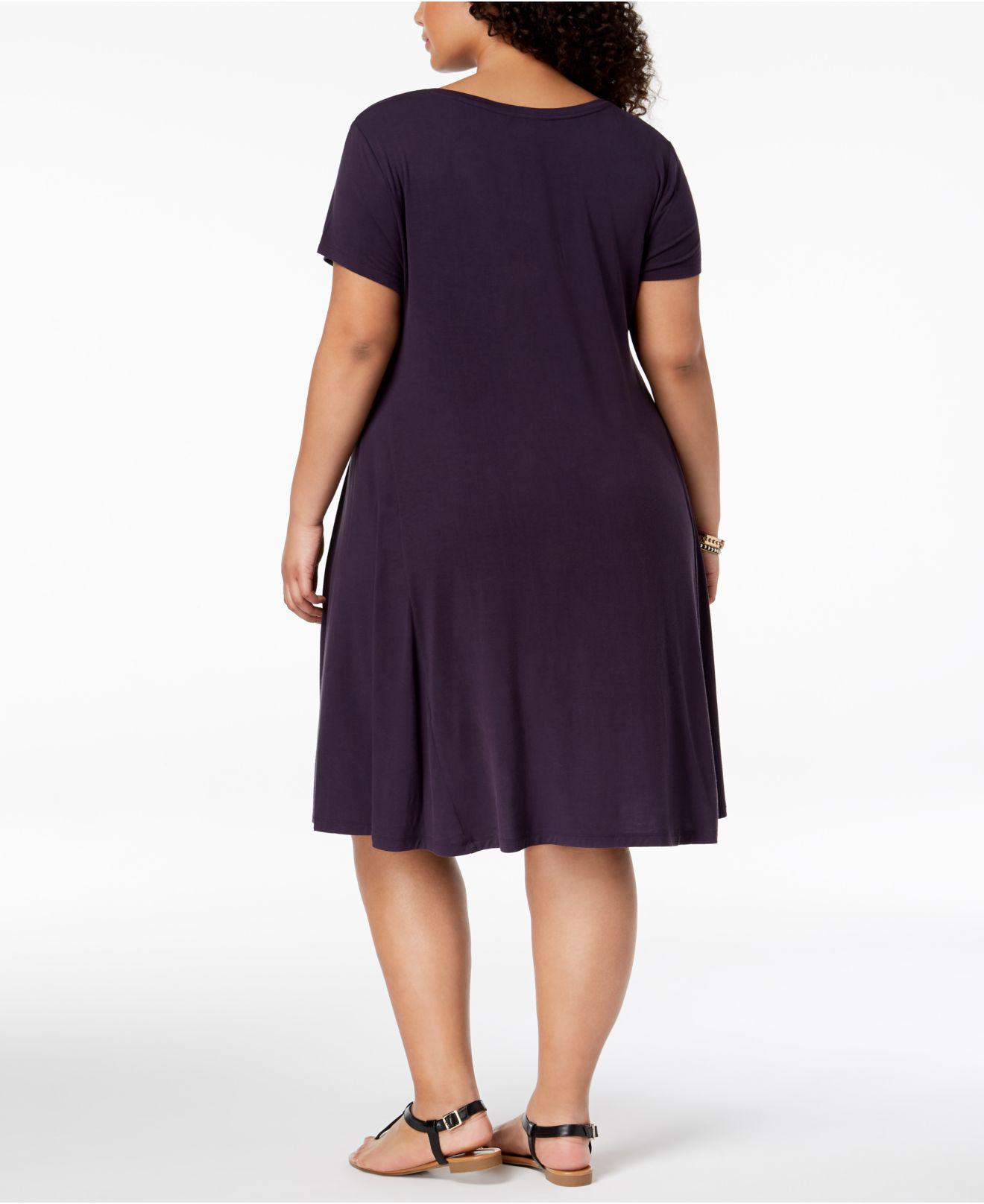 Style And Co Synthetic Plus Size Short Sleeve Swing Dress Created For Macy S In Purple Lyst