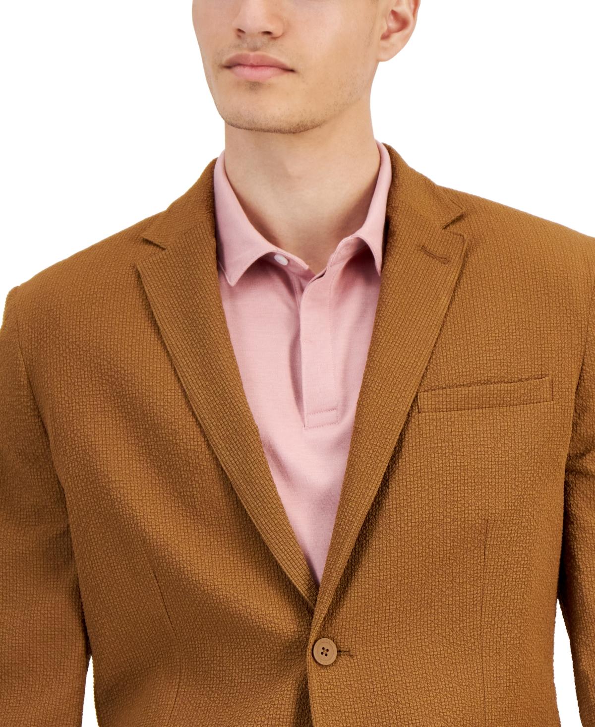 Alfani Classic-fit Textured Seersucker Suit Jacket in Brown for 