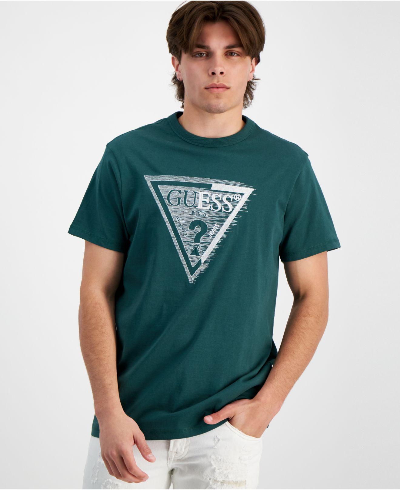 Guess Embroidered Shaded Triangle Logo T-shirt Green for Men | Lyst