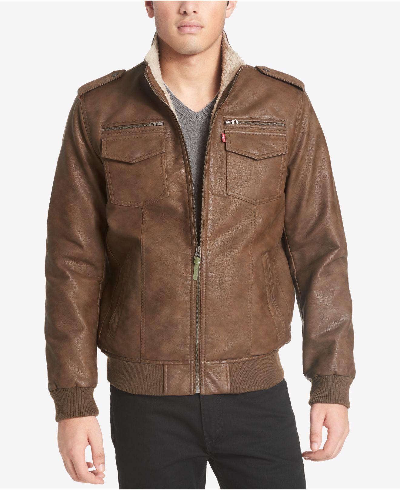 Levi's Sherpa Lined Faux Leather Aviator Bomber in Brown for Men | Lyst