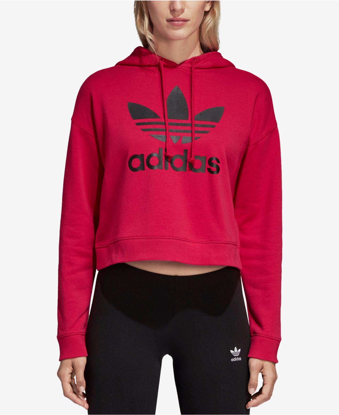 red cropped adidas hoodie