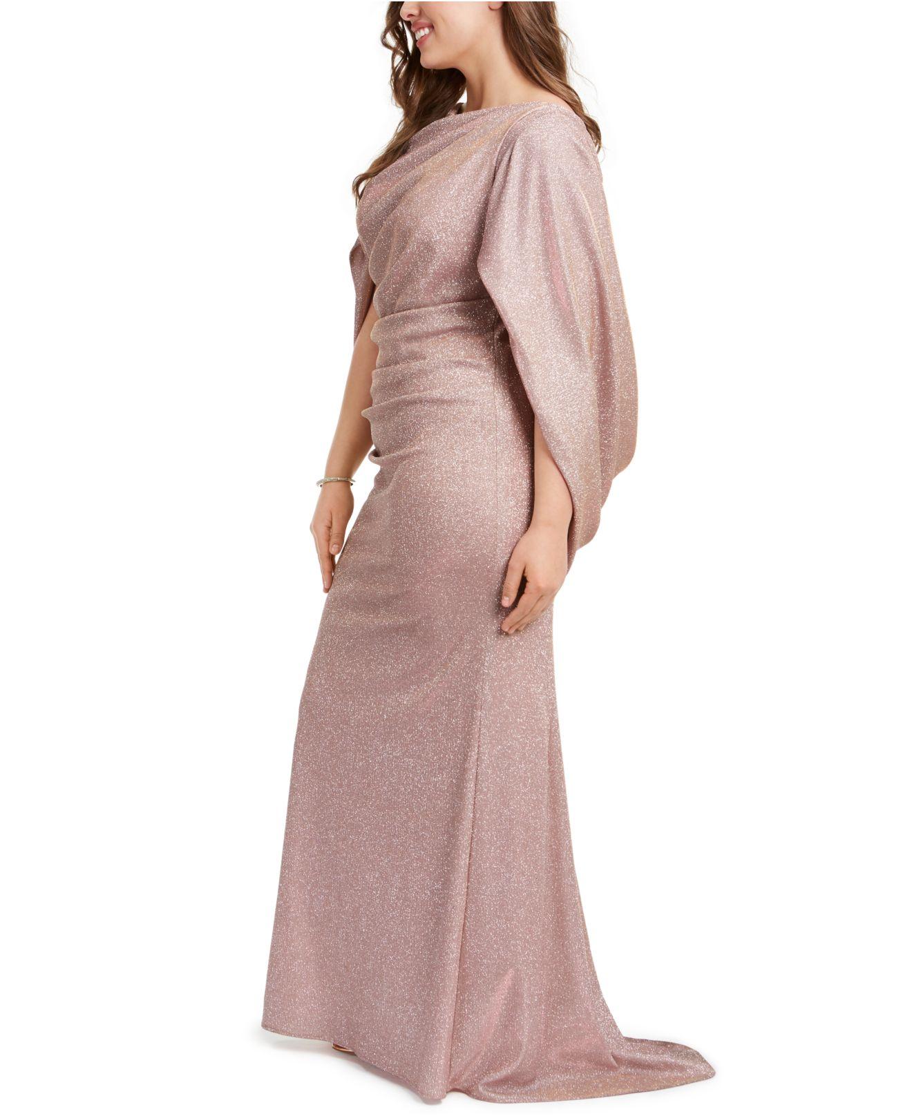 betsy & adam plus size galaxy glitter draped gown