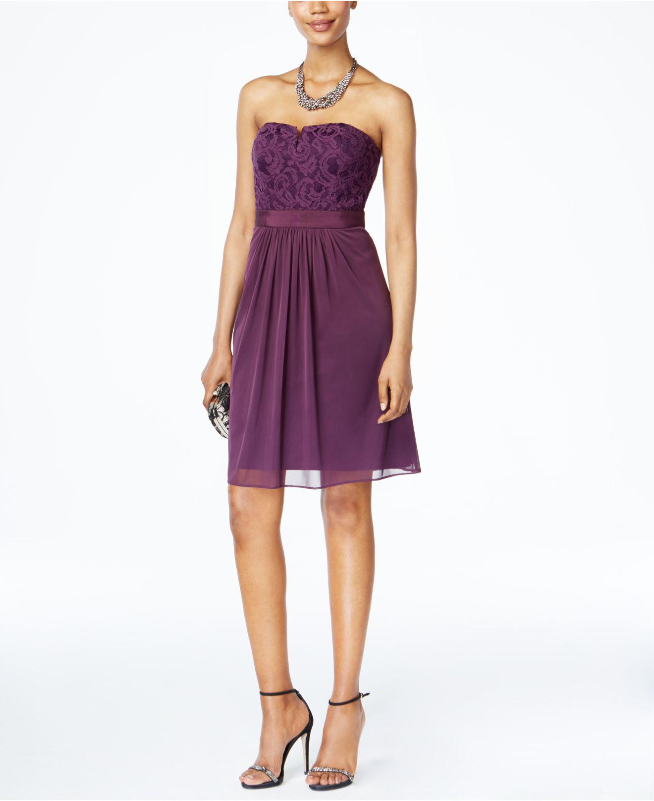 Adrianna Papell Strapless Lace & Tulle Dress in Purple - Lyst