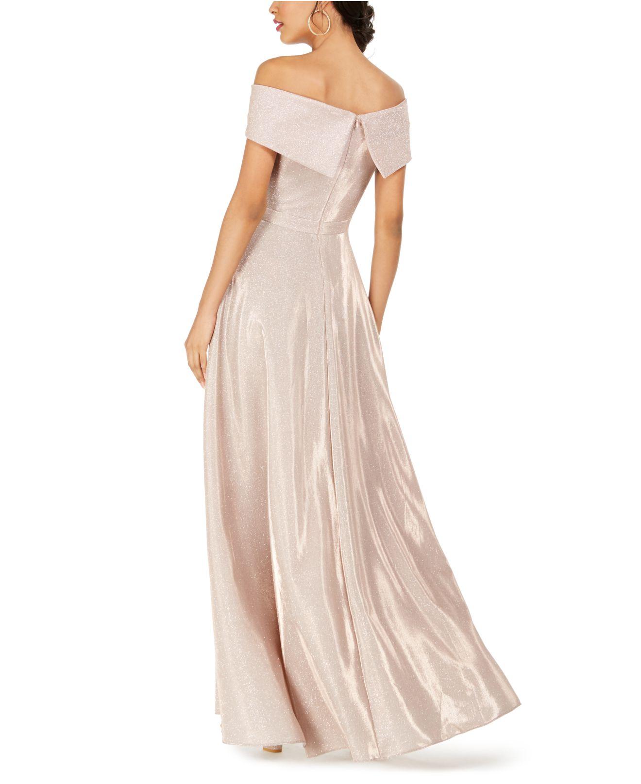 Xscape Synthetic Off-the-shoulder Shimmer Wrap Style Gown | Lyst