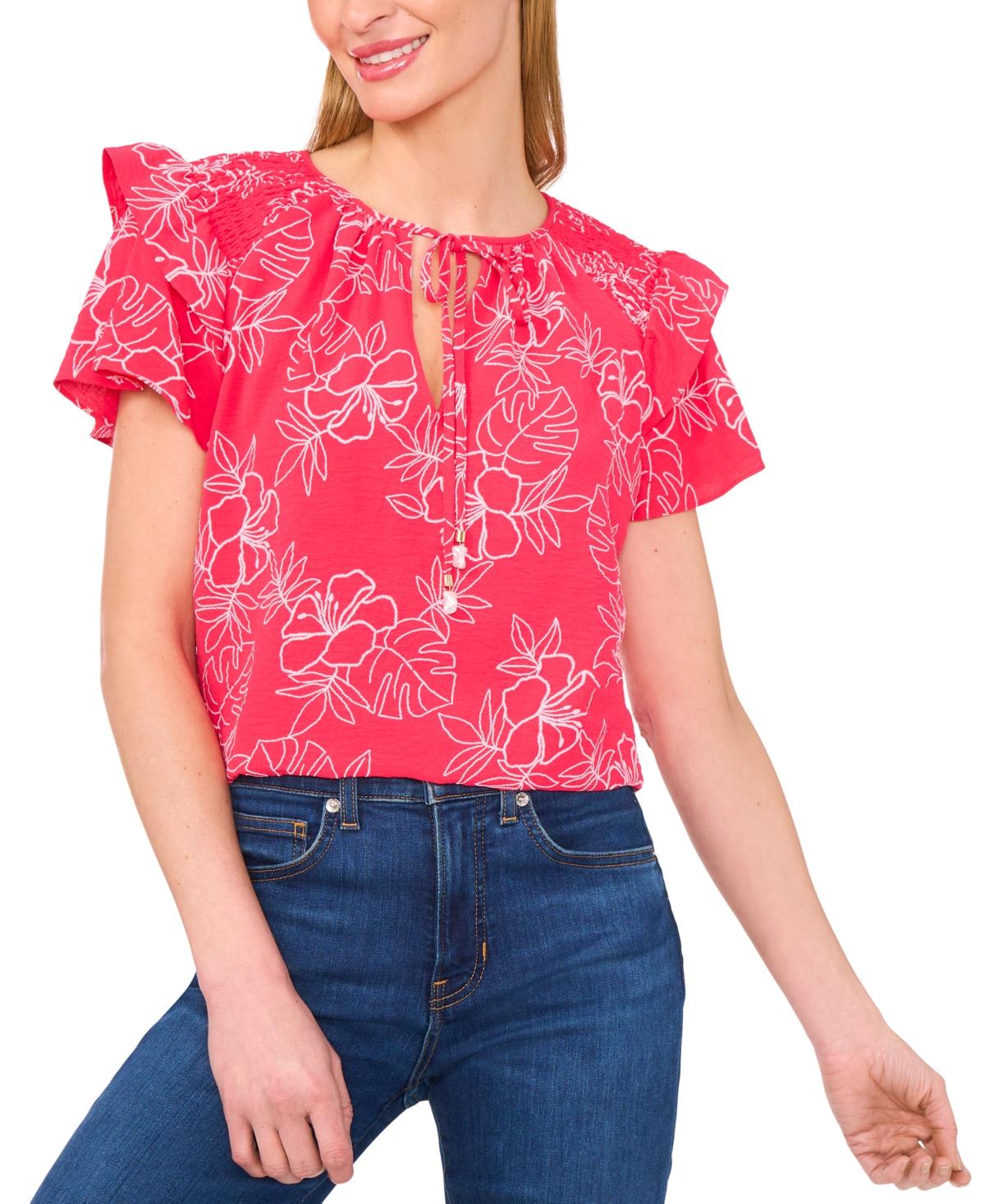 cece ruffle collar short sleeve blouse