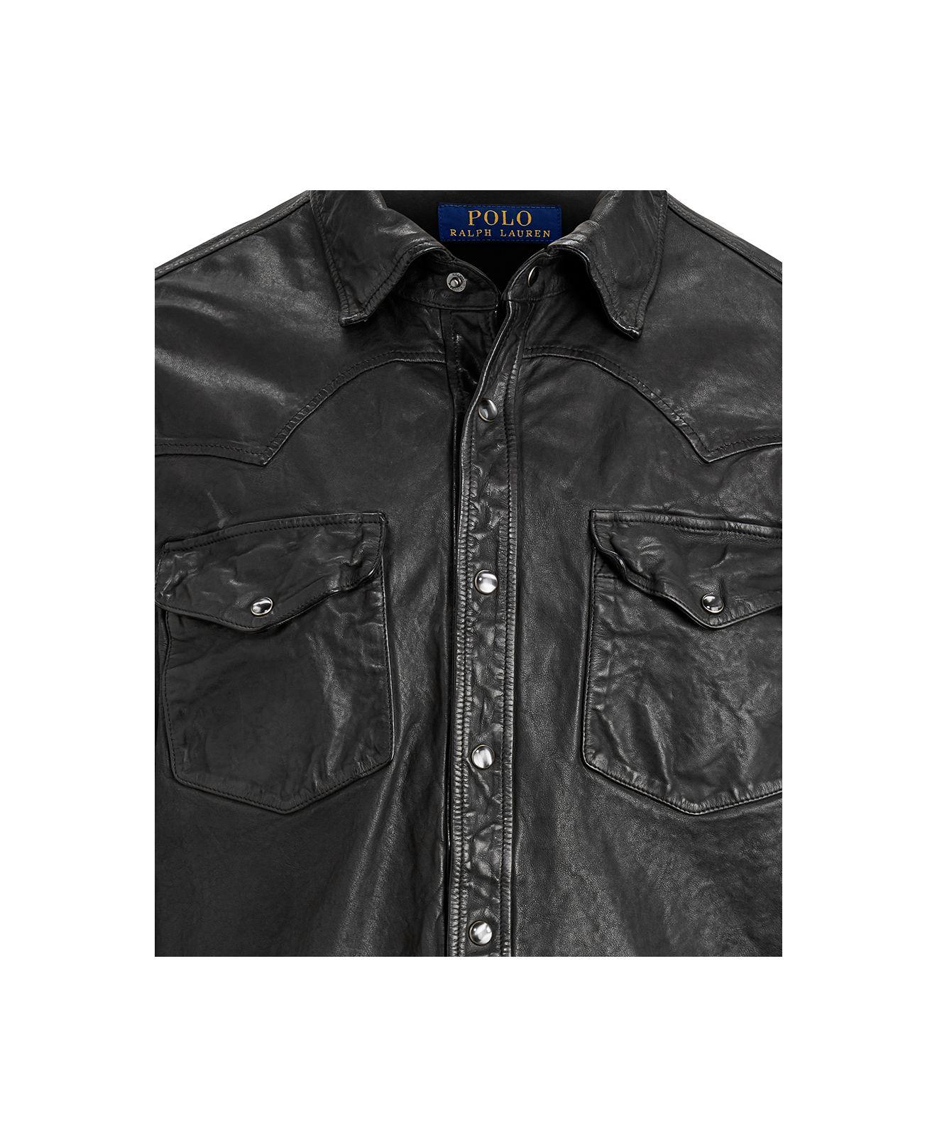 polo ralph lauren washed leather shirt jacket