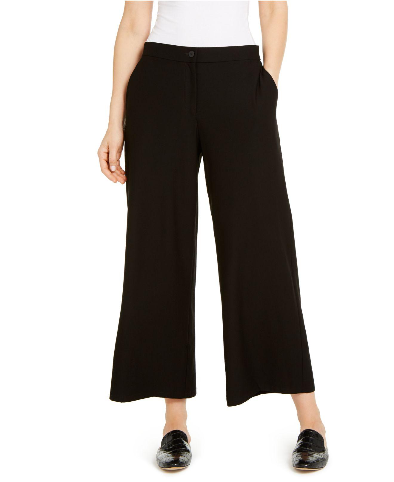 Eileen Fisher Synthetic System Wide-leg Ankle Pants in Black - Lyst