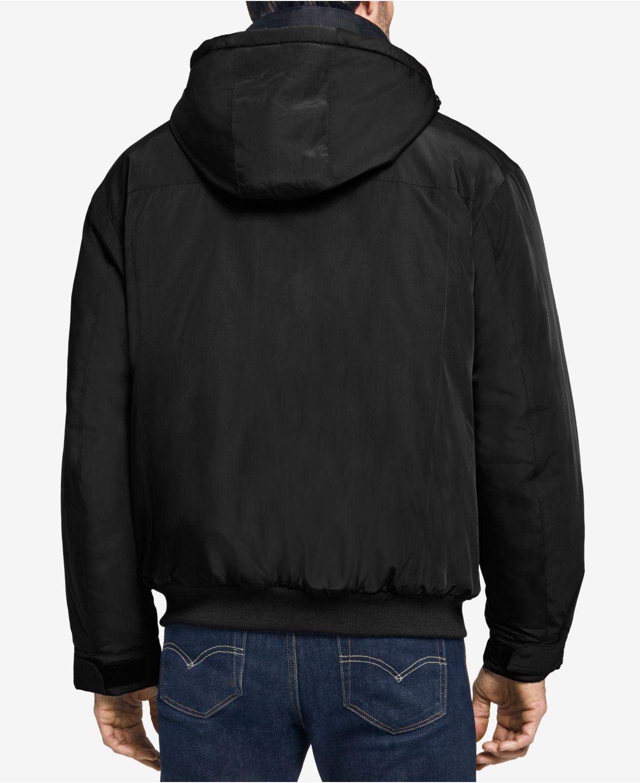 Weatherproof Synthetic Men's Ultra Oxford Hooded Bomber Jacket in Black