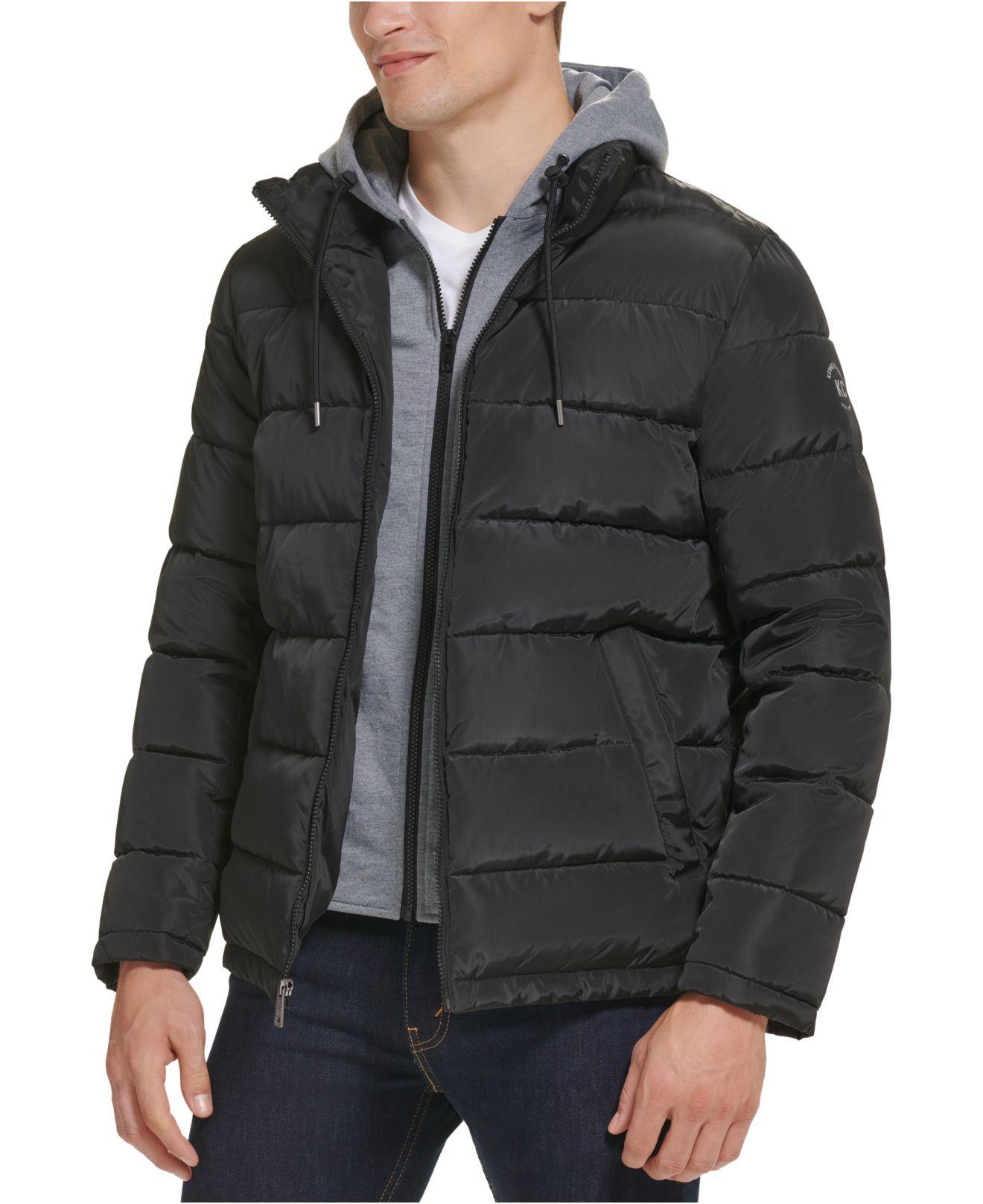 Kenneth Cole Puffer Jacket With Attached Bib And Hood in Black for Men ...