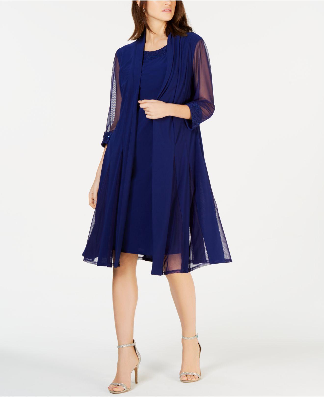 R & M Richards Lace Embellished Dress & Duster Jacket in Blue Lyst
