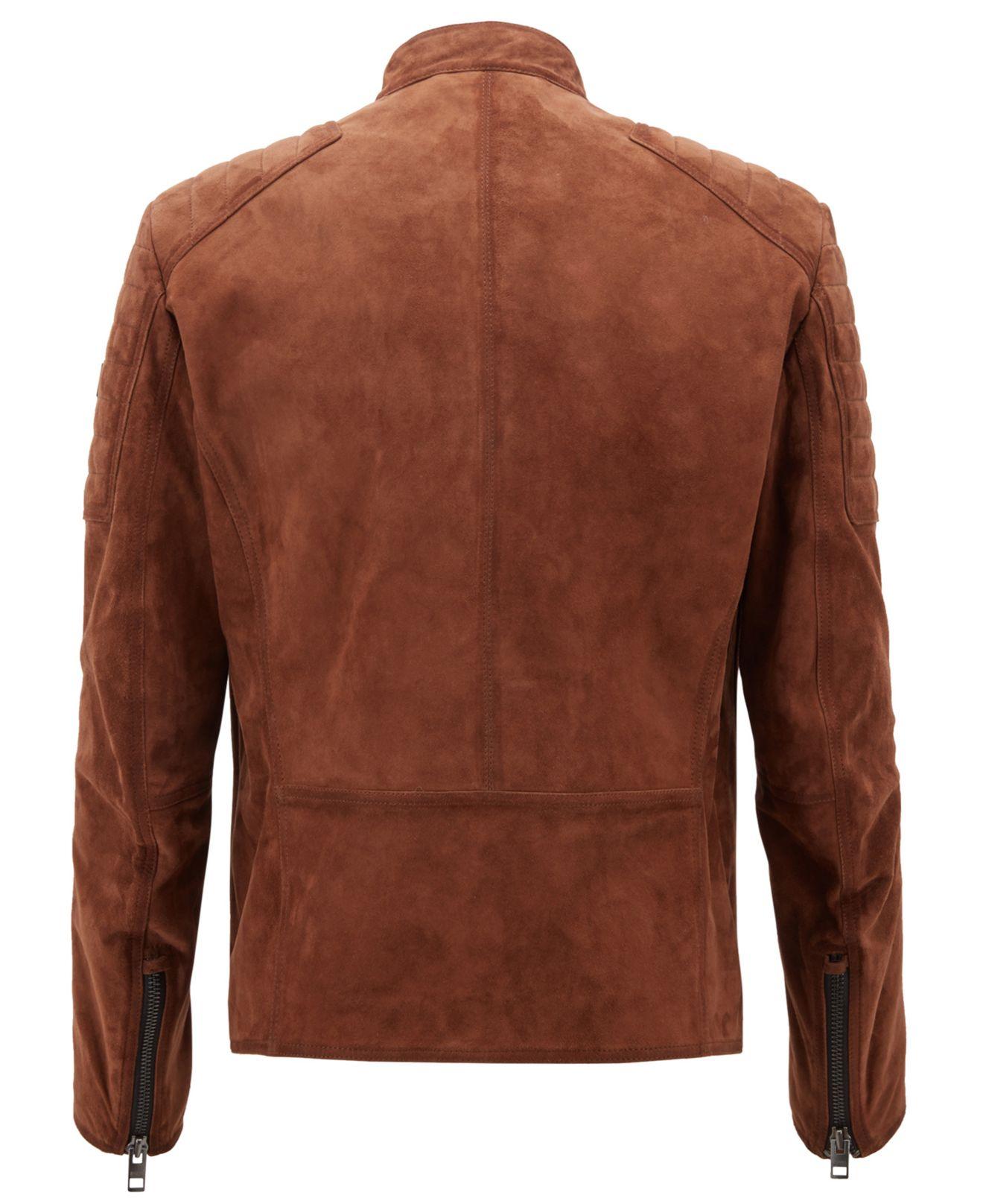 gebied Kalksteen Microcomputer BOSS by HUGO BOSS Slim-fit Suede Leather Biker Jacket in Brown for Men |  Lyst
