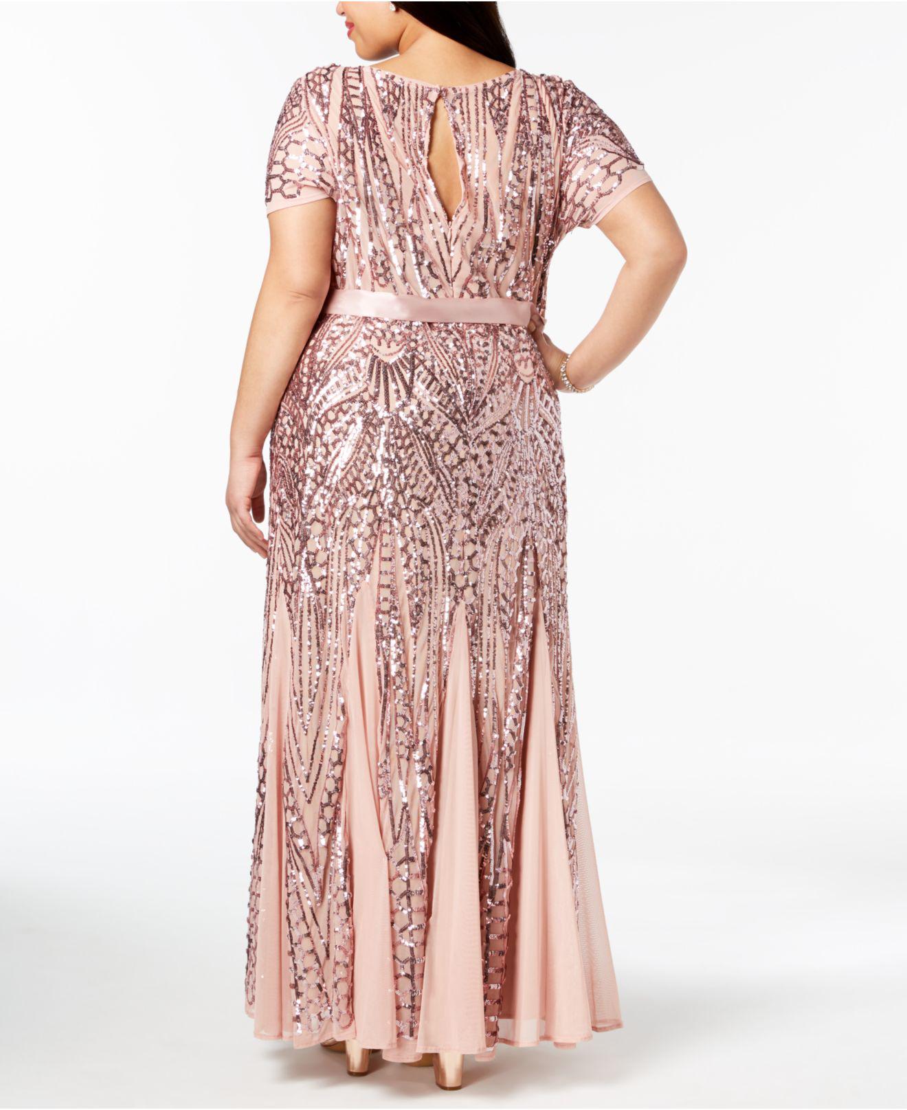 R & M Richards Satin Plus Size Sequined Godet Gown in Pink - Lyst