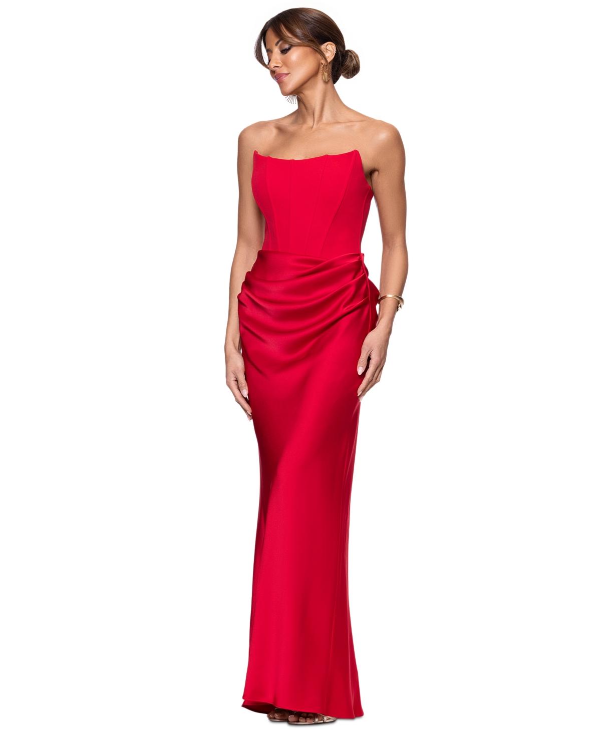 betsy and adam corset dress Kenya Satin Strapless Corset Dress