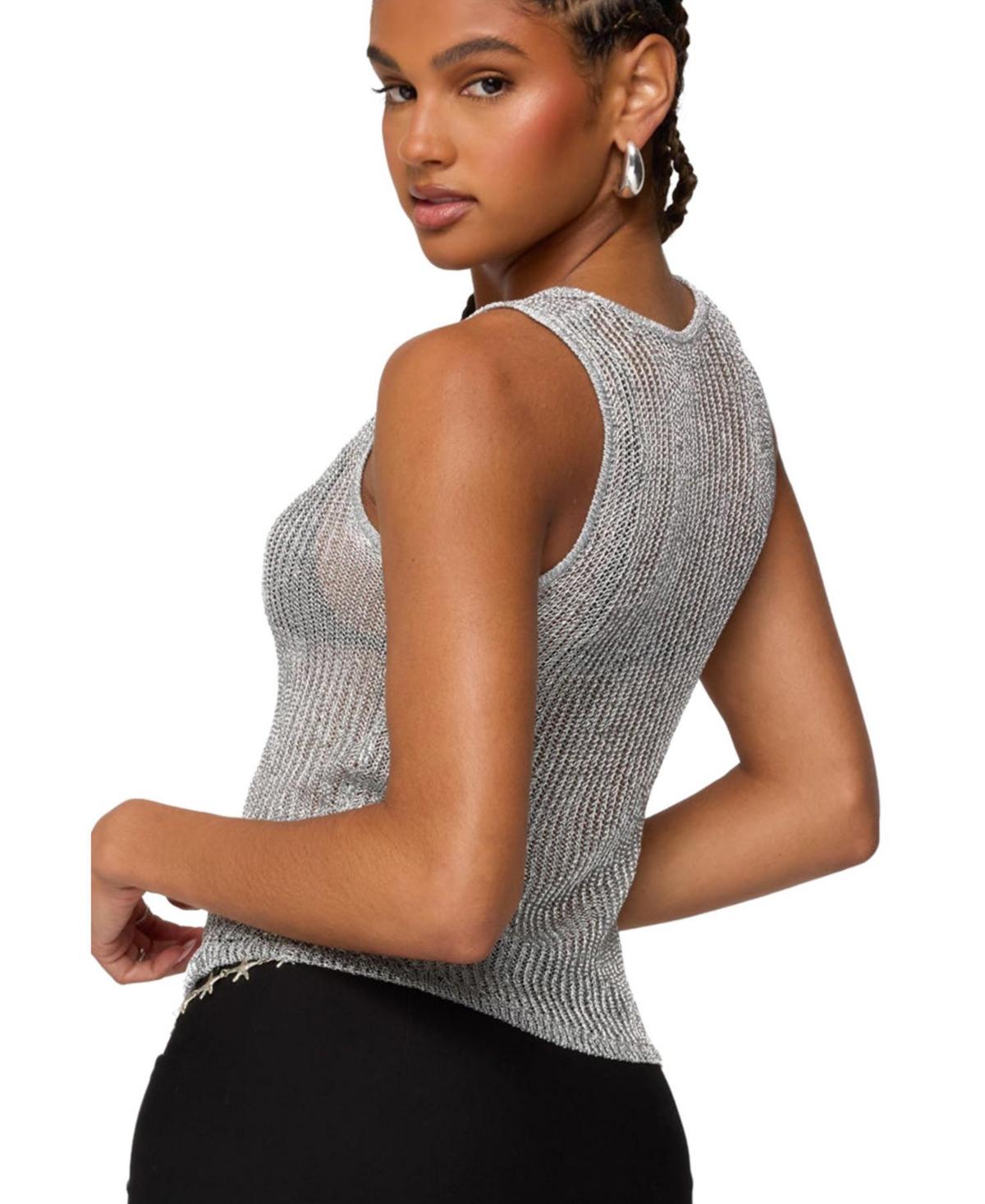 Edikted Amalya Shiny Sheer Knit Top in Gray | Lyst Edikted Amalya Shiny Sheer Knit Top in Gray | Lyst