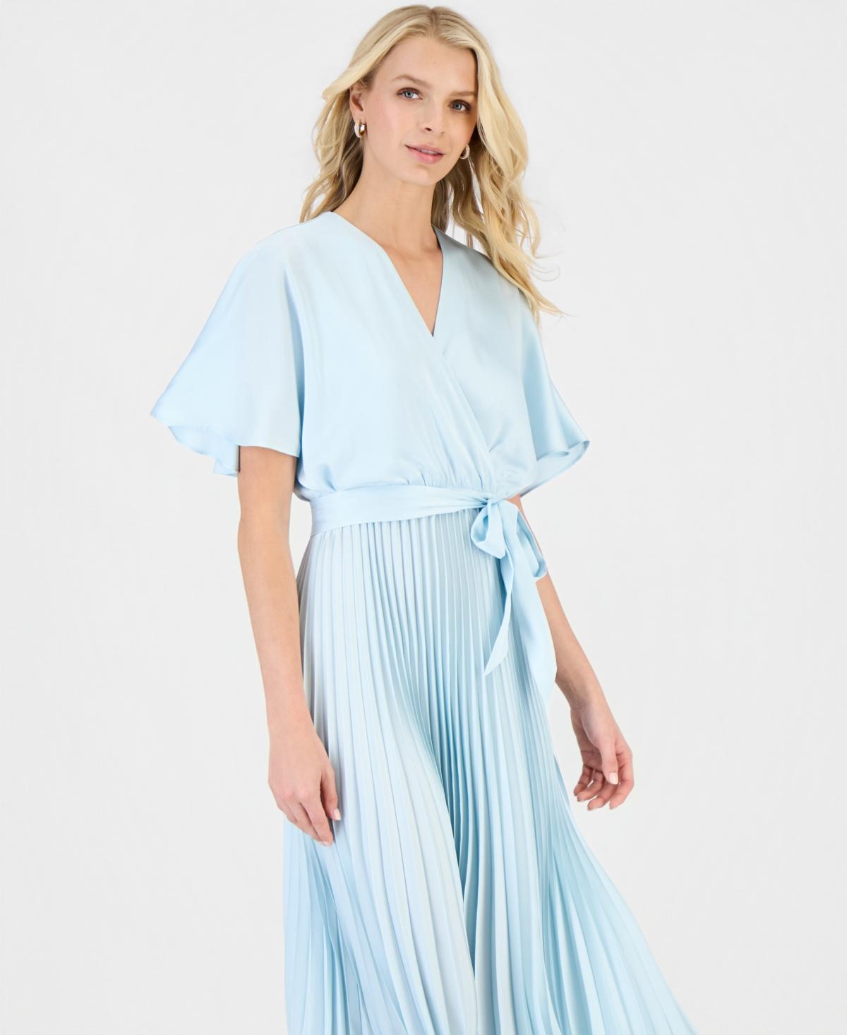 sandra darren pleated dress Women's Sandra Darren Short Sleeve Floral Pleated Surplice Maxi Dress, Size: 14, Mint Team