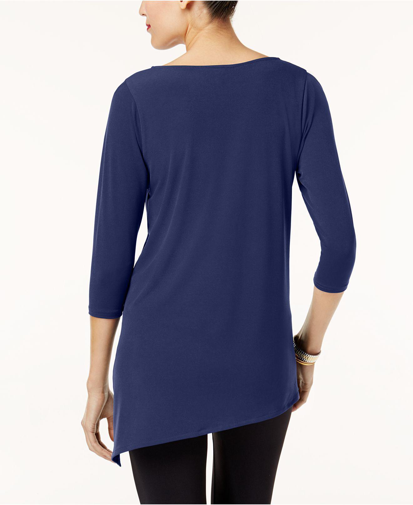 Alfani Synthetic Coldshoulder Asymmetrical Top in Blue Lyst