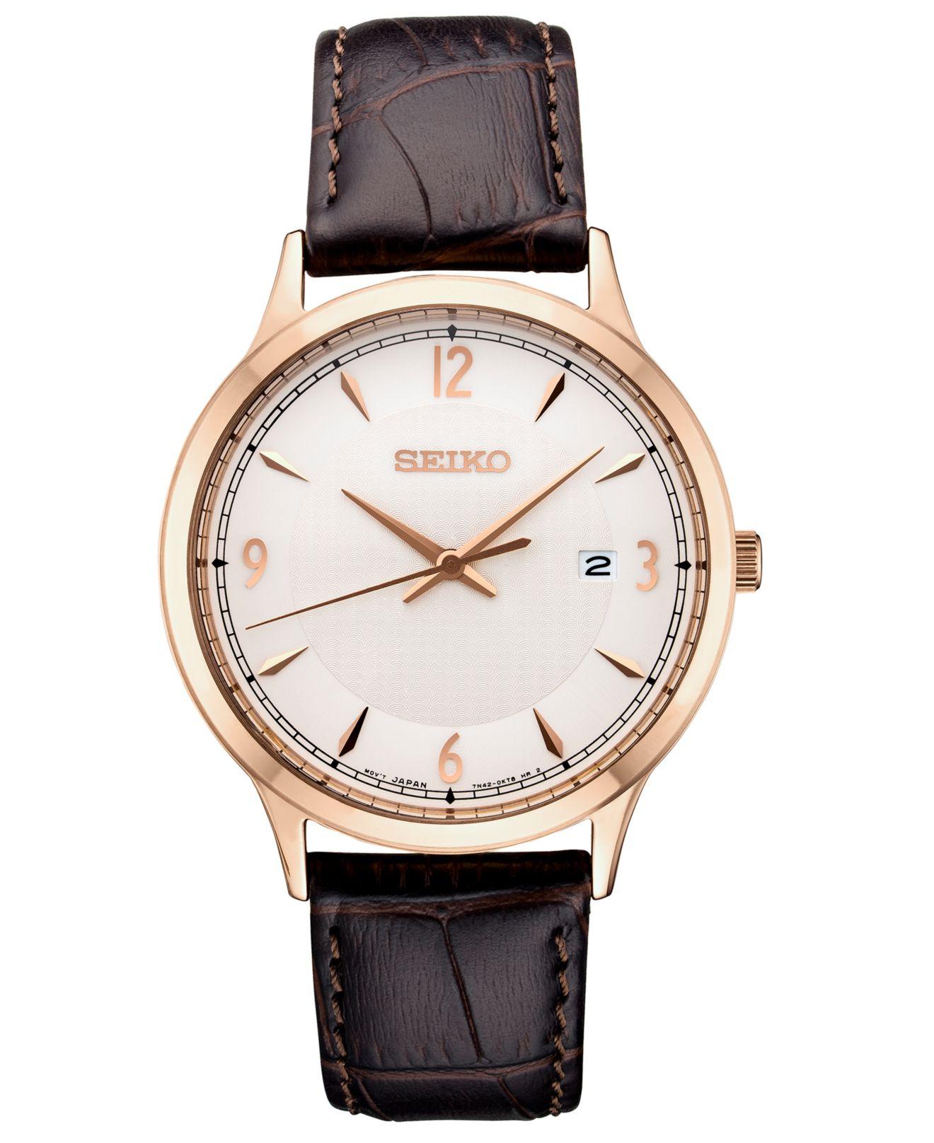 Seiko Essential Brown Leather Strap Watch 40.4mm for Men - Lyst