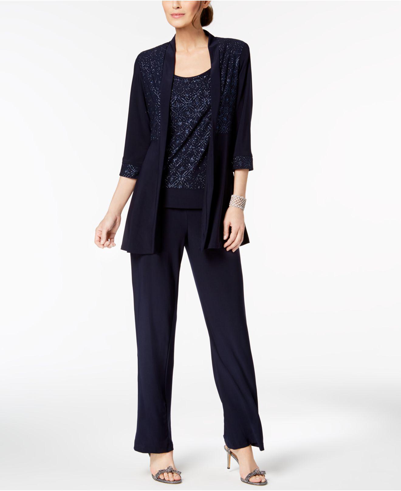 R & M Richards Synthetic Glitterprint Pantsuit in Navy (Blue) Lyst
