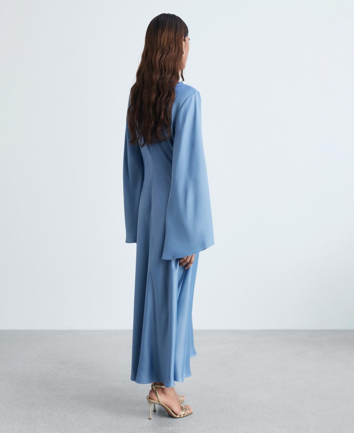 Mango Long Satin Dress in Blue | Lyst