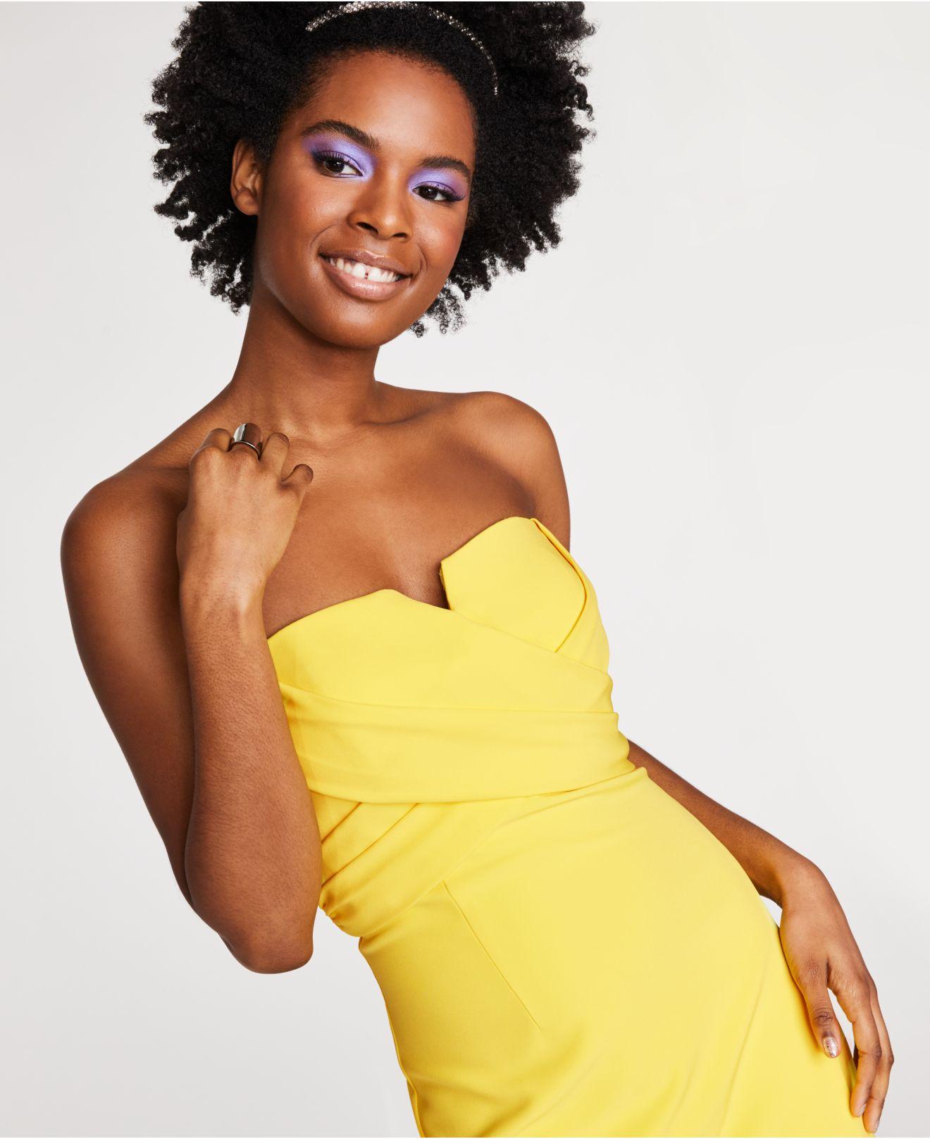 Aidan By Aidan Mattox Notched Strapless Gown in Yellow Lyst